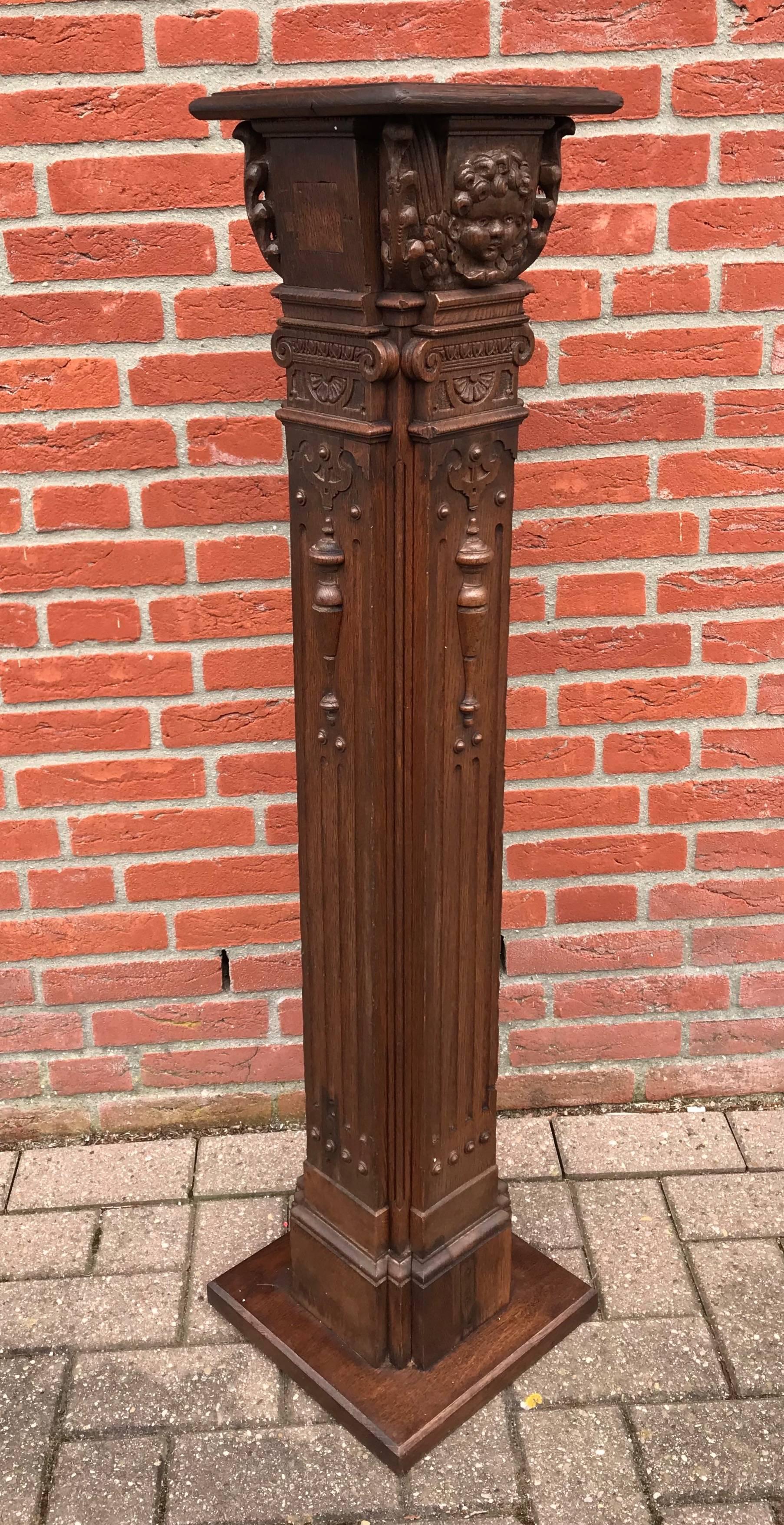 Impressive Hand-Carved Oak 18th Century, Antique Column Display Pedestal Stand 2