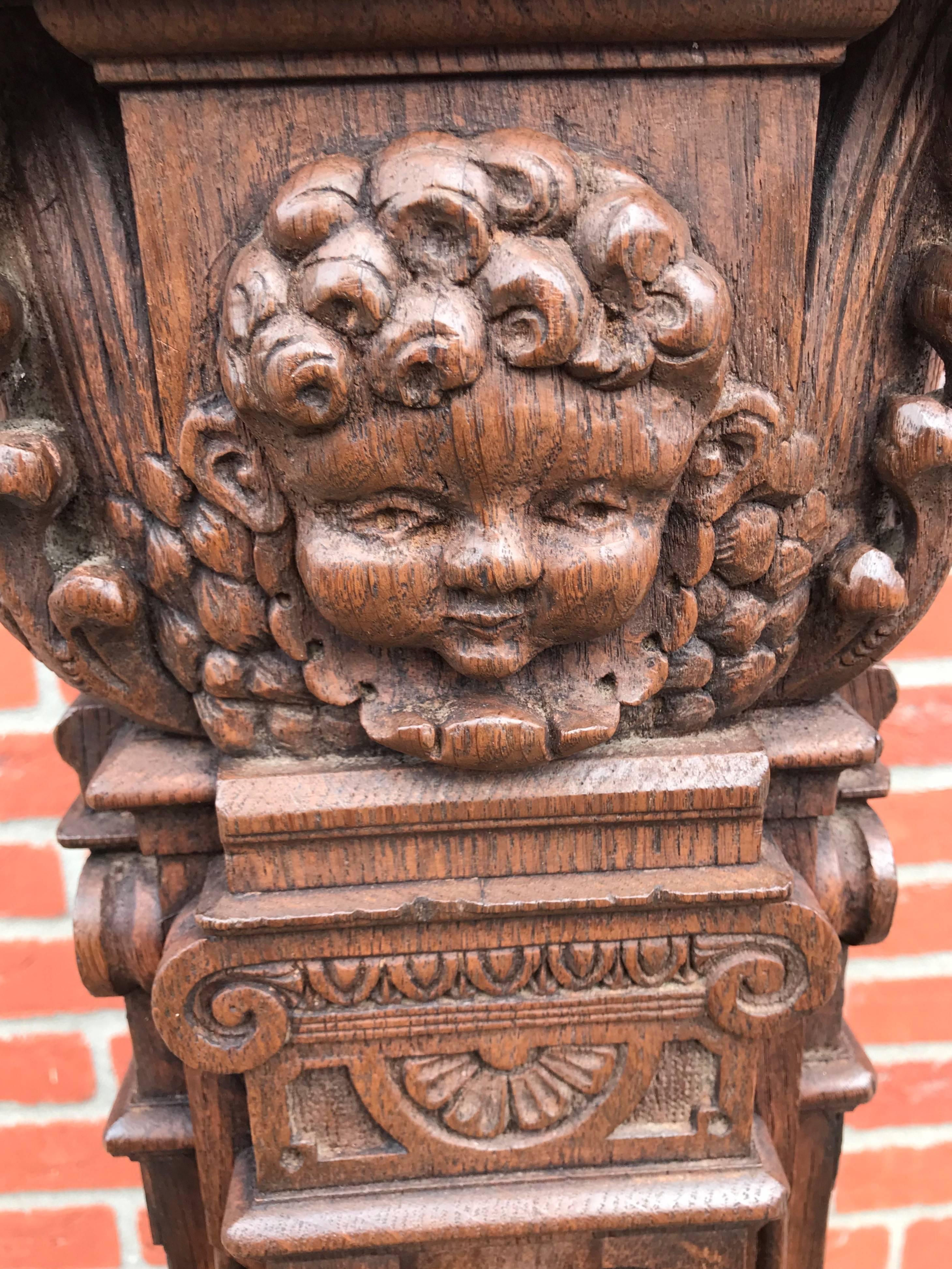 Renaissance Revival Impressive Hand-Carved Oak 18th Century, Antique Column Display Pedestal Stand