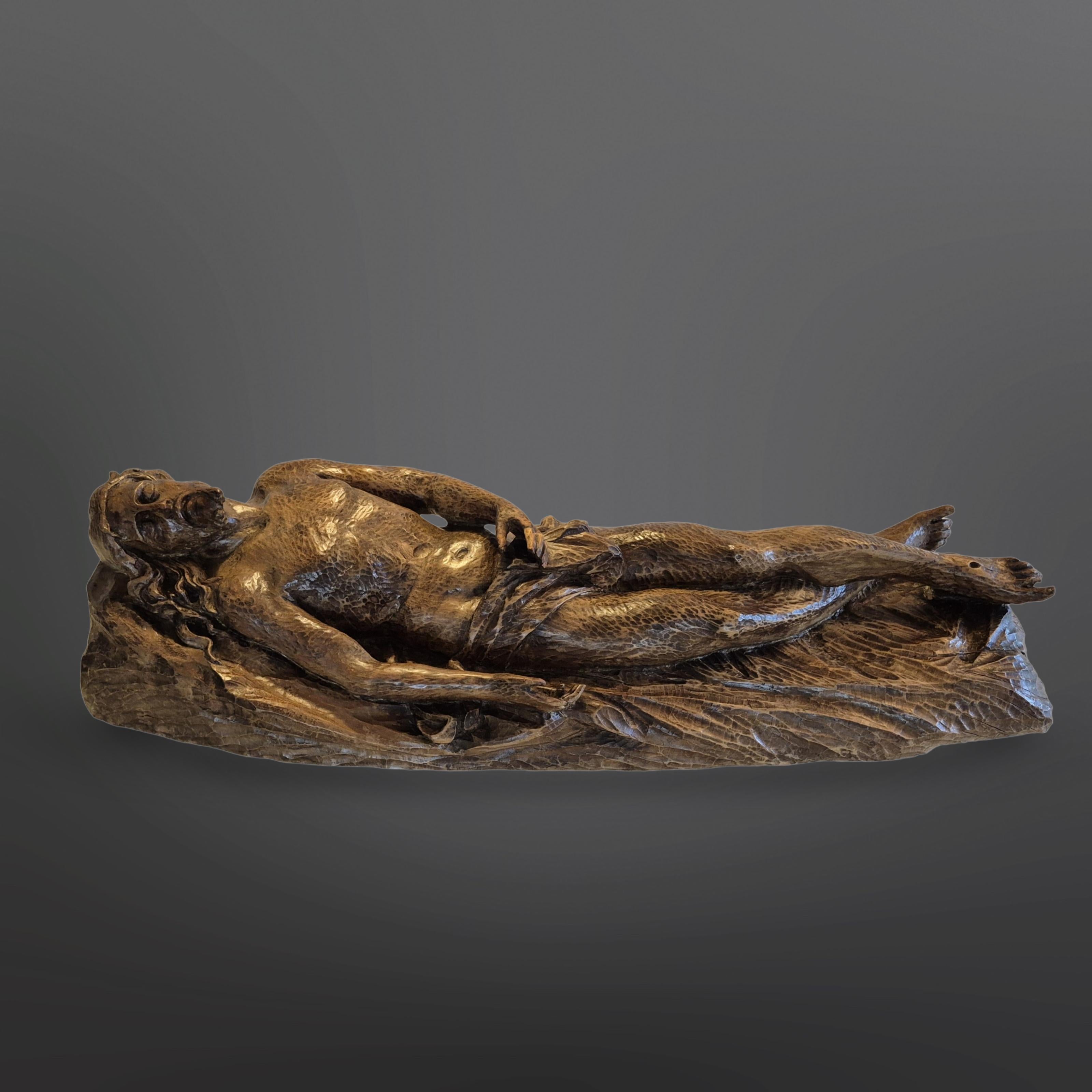 Médiéval Impressionnante statue du Christ sculptée à la main, Pays-Bas 1900th en vente