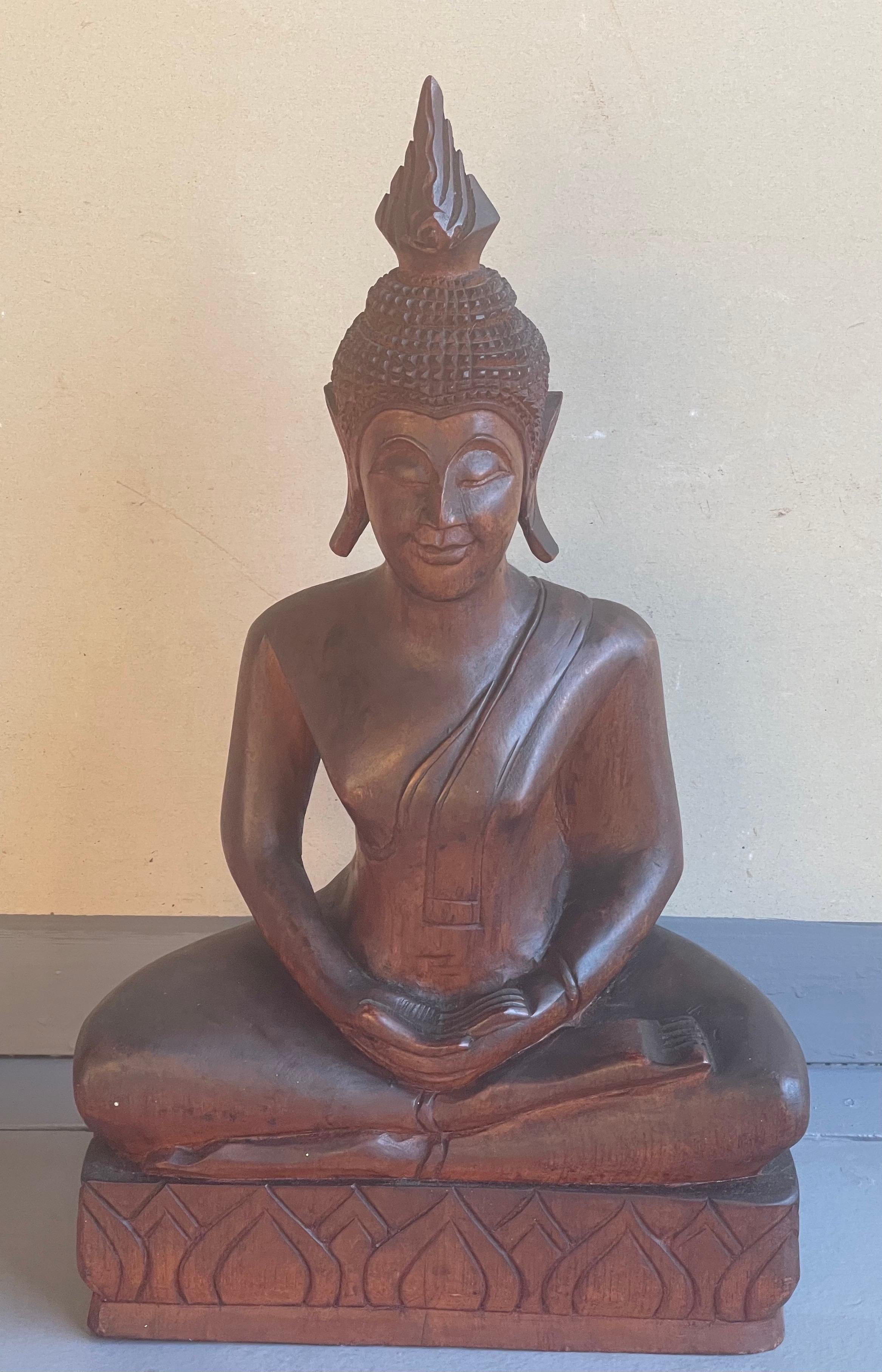 Thai Impressive Hand-Carved Wooden Buddha For Sale