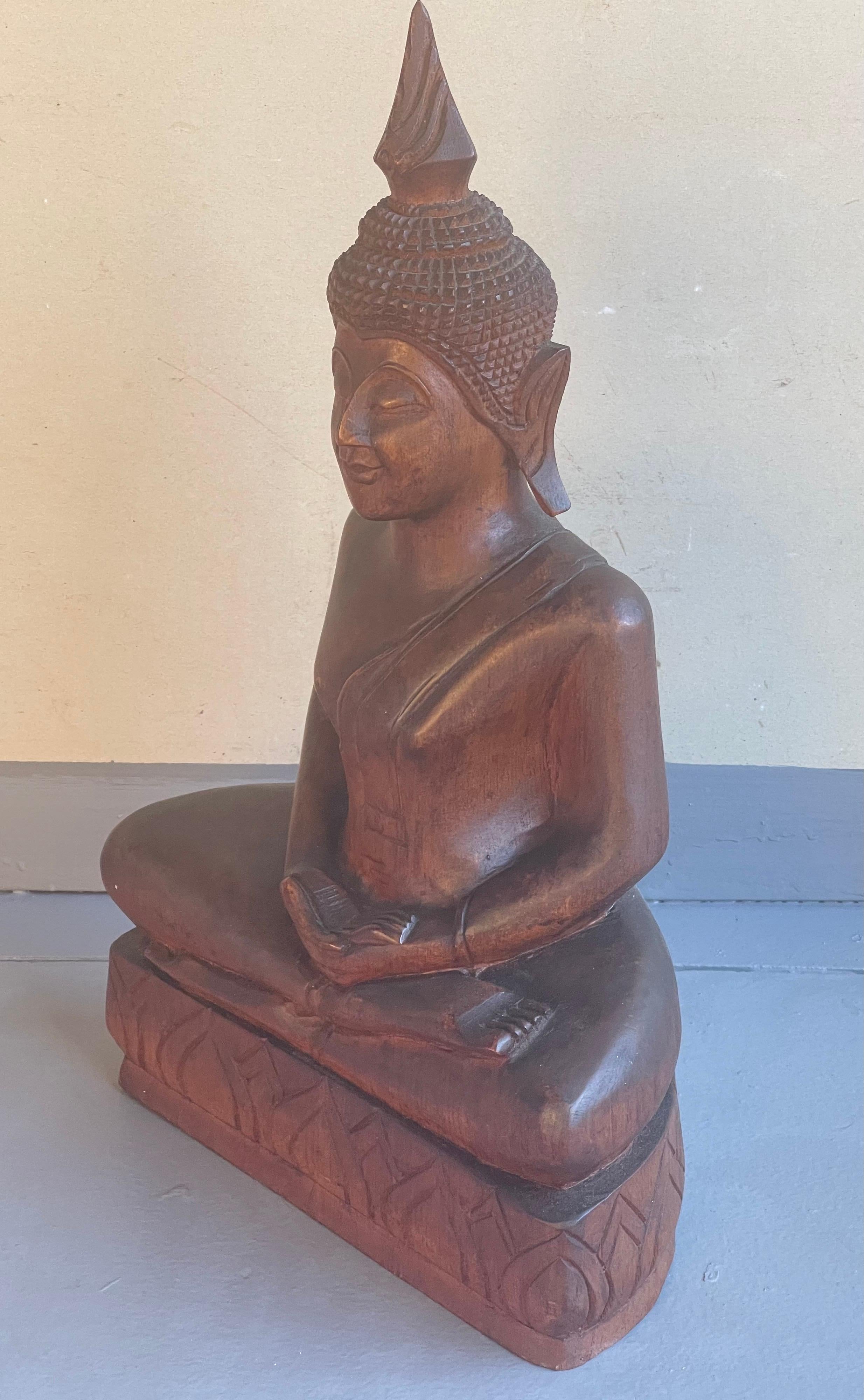 Impressive Hand-Carved Wooden Buddha In Good Condition For Sale In San Diego, CA