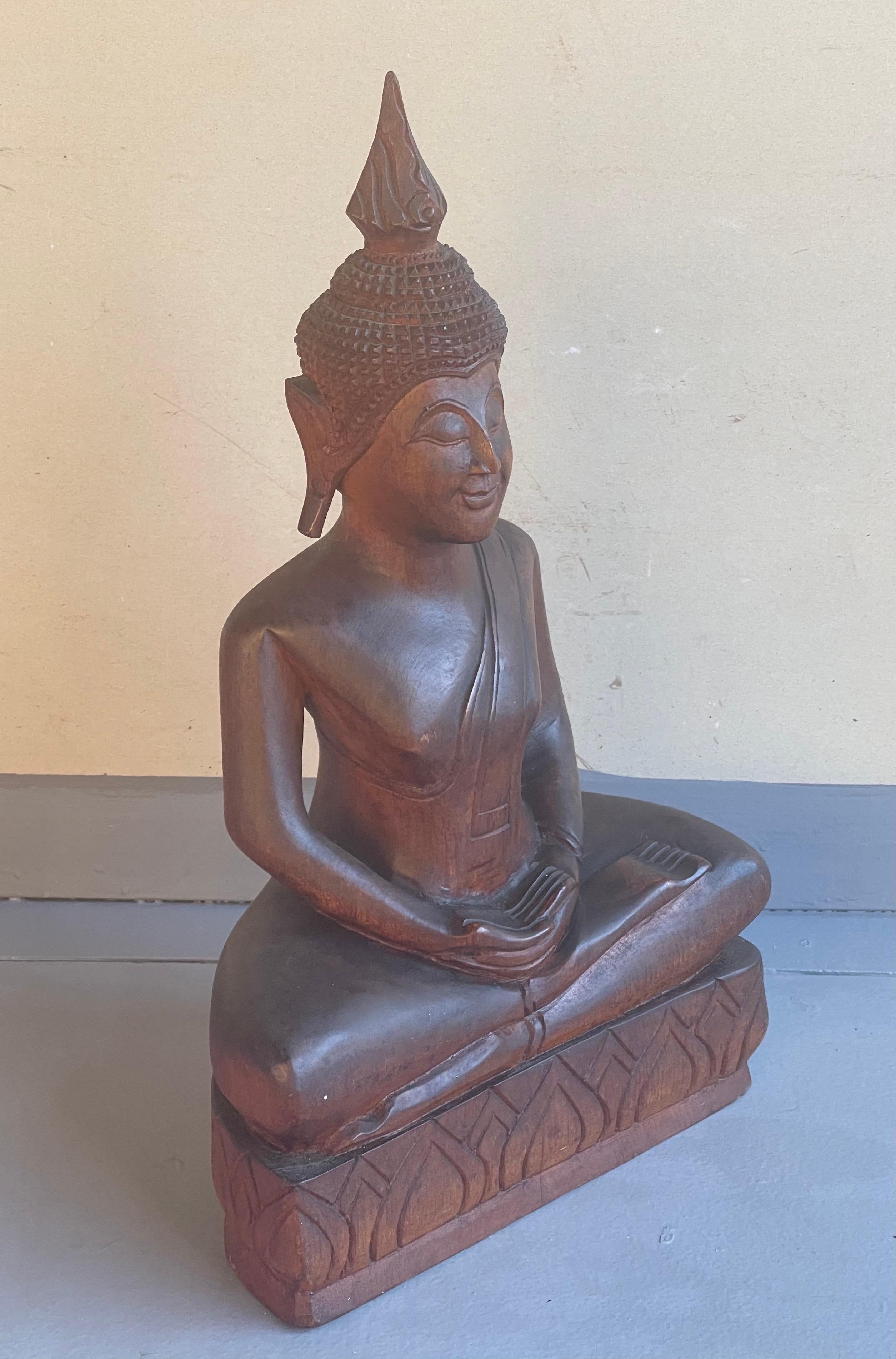Impressive Hand-Carved Wooden Buddha For Sale 1
