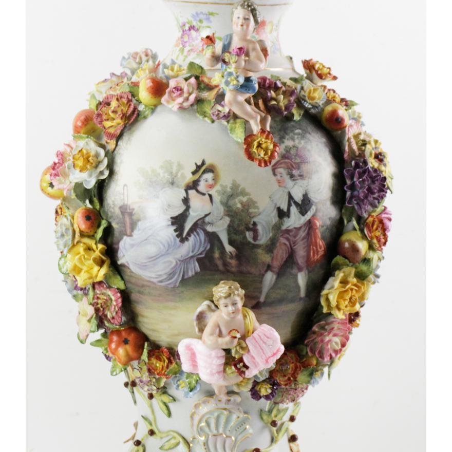 Gilt Impressive Hand Painted / Decorated German Dresden Porcelain Urn / Centerpiece