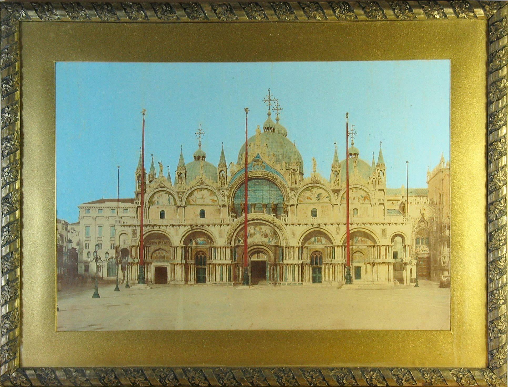 Impressionnante plaque de mammouth Albumen teinte à la main de la basilique de San Marco à Venise en vente 3