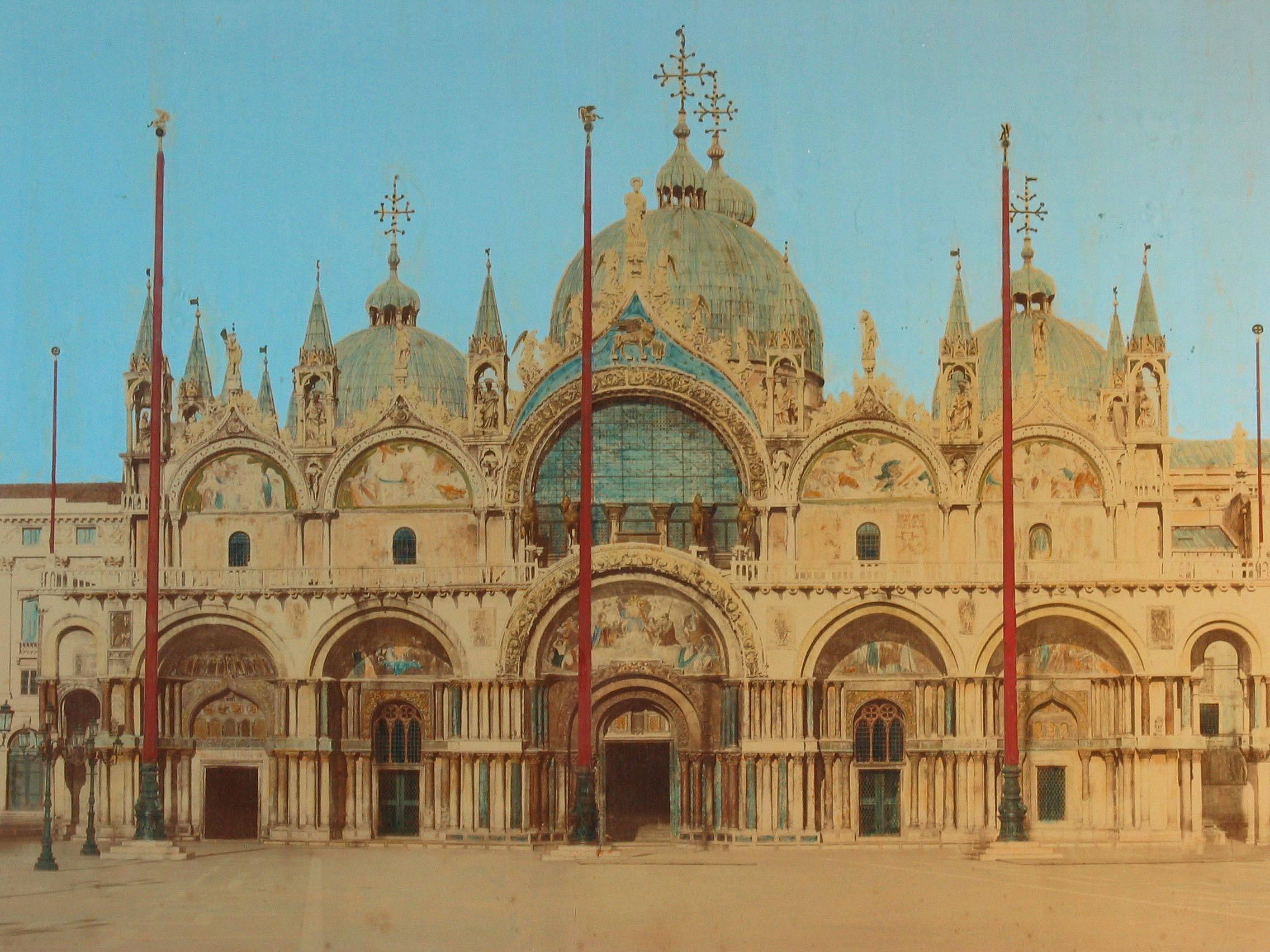 Renaissance Impressionnante plaque de mammouth Albumen teinte à la main de la basilique de San Marco à Venise en vente