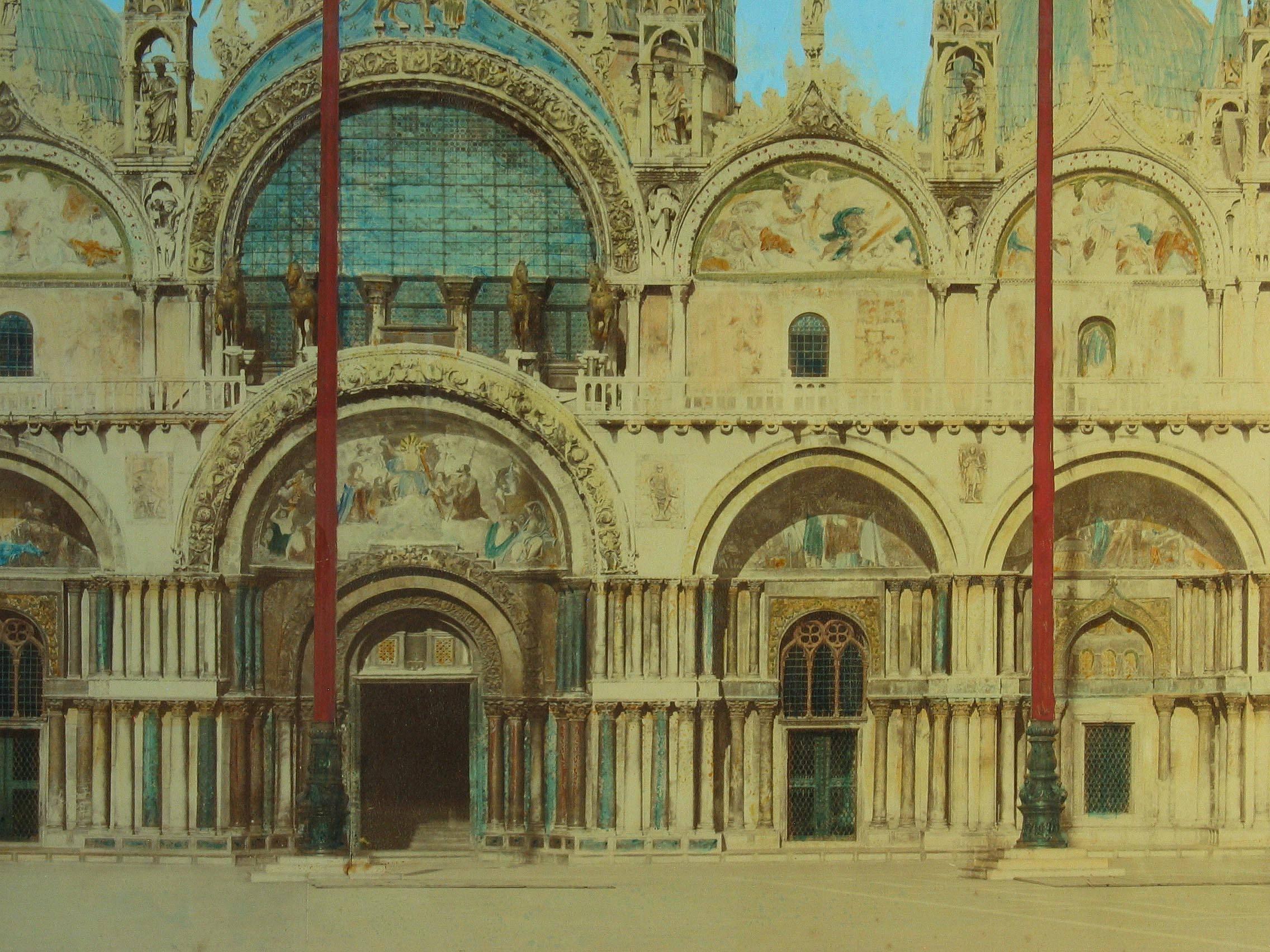 Beeindruckender handbemalter albumener Mammoth-Teller Druck der Basilica San Marco Venedig (Sonstiges) im Angebot