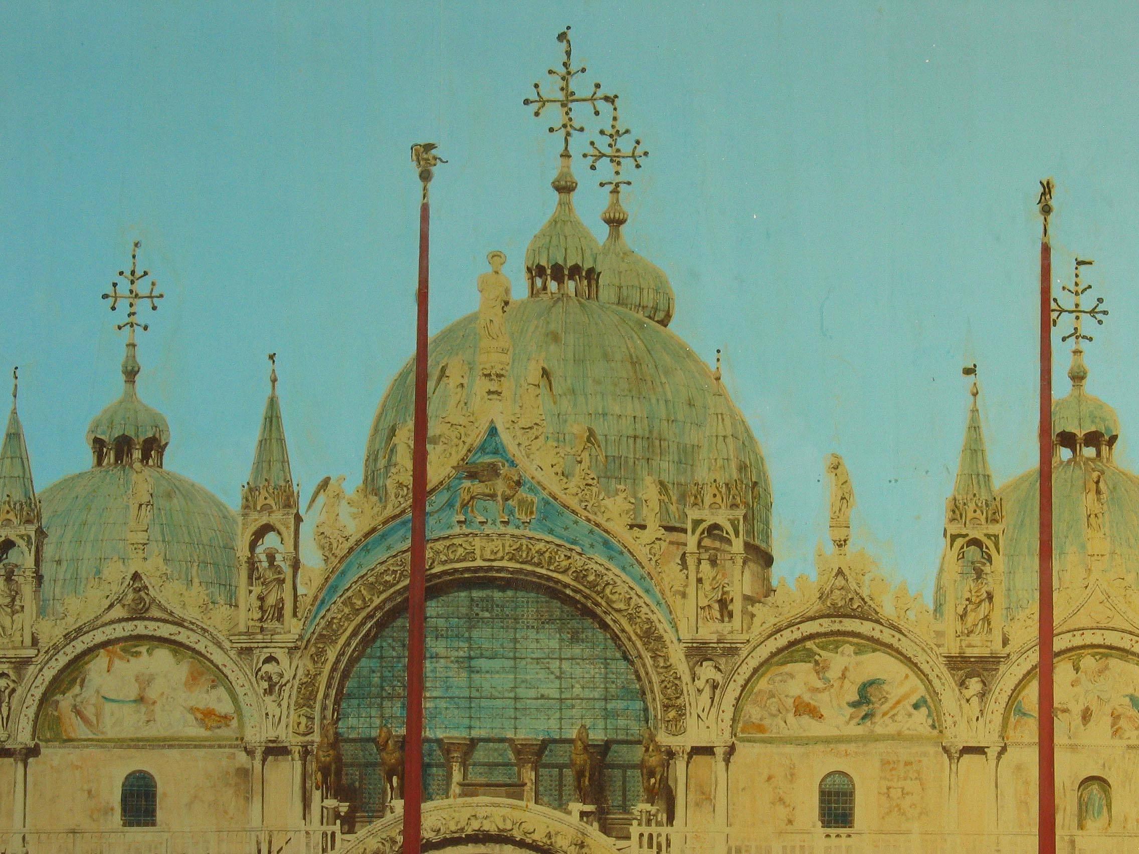 Beeindruckender handbemalter albumener Mammoth-Teller Druck der Basilica San Marco Venedig im Zustand „Gut“ im Angebot in Ottawa, Ontario