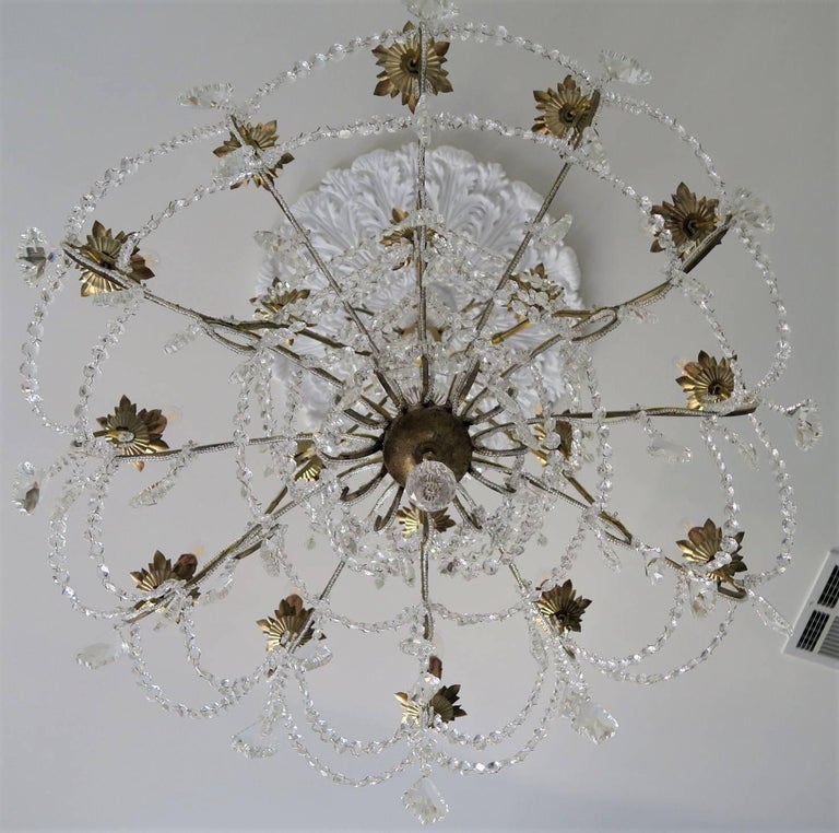 Custom Made Handcrafted Gilt Iron and Murano Crystal Chandelier, Italy For Sale 2