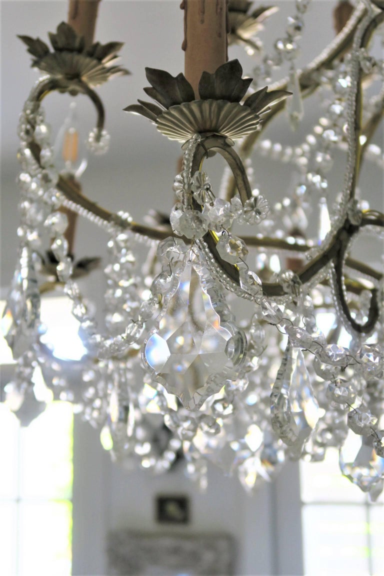Louis XIV Custom Made Handcrafted Gilt Iron and Murano Crystal Chandelier, Italy For Sale