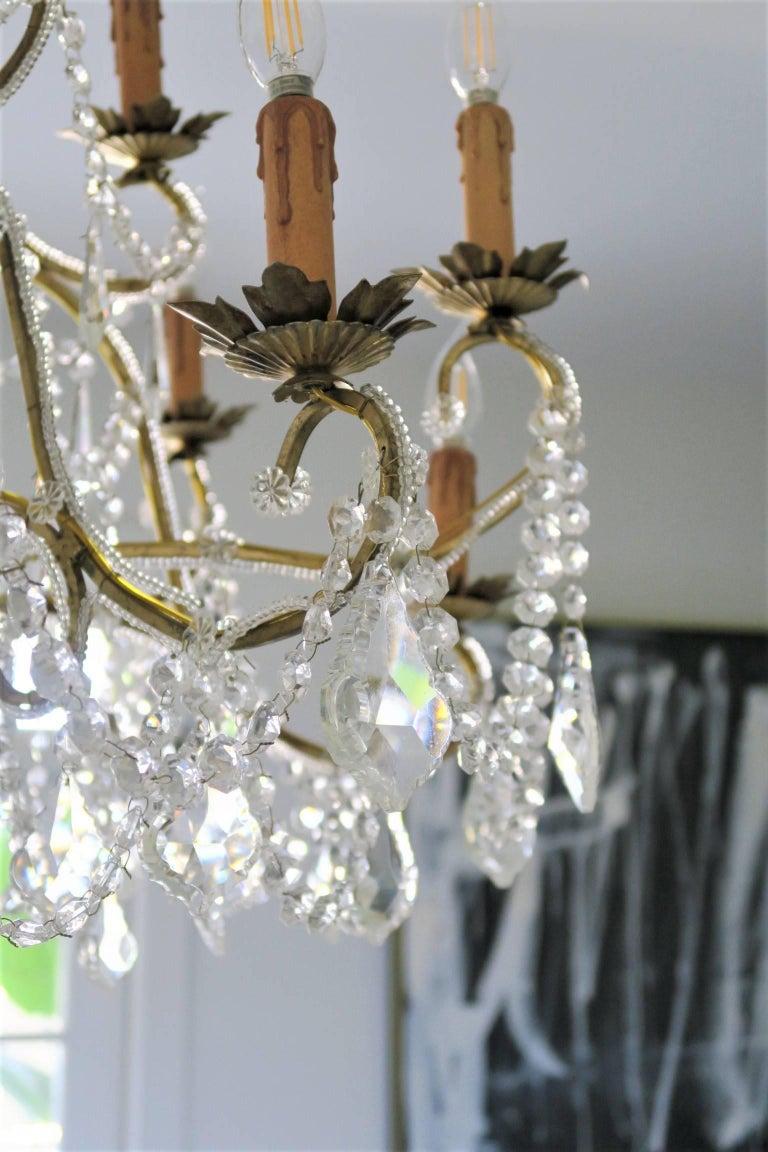 Italian Custom Made Handcrafted Gilt Iron and Murano Crystal Chandelier, Italy For Sale