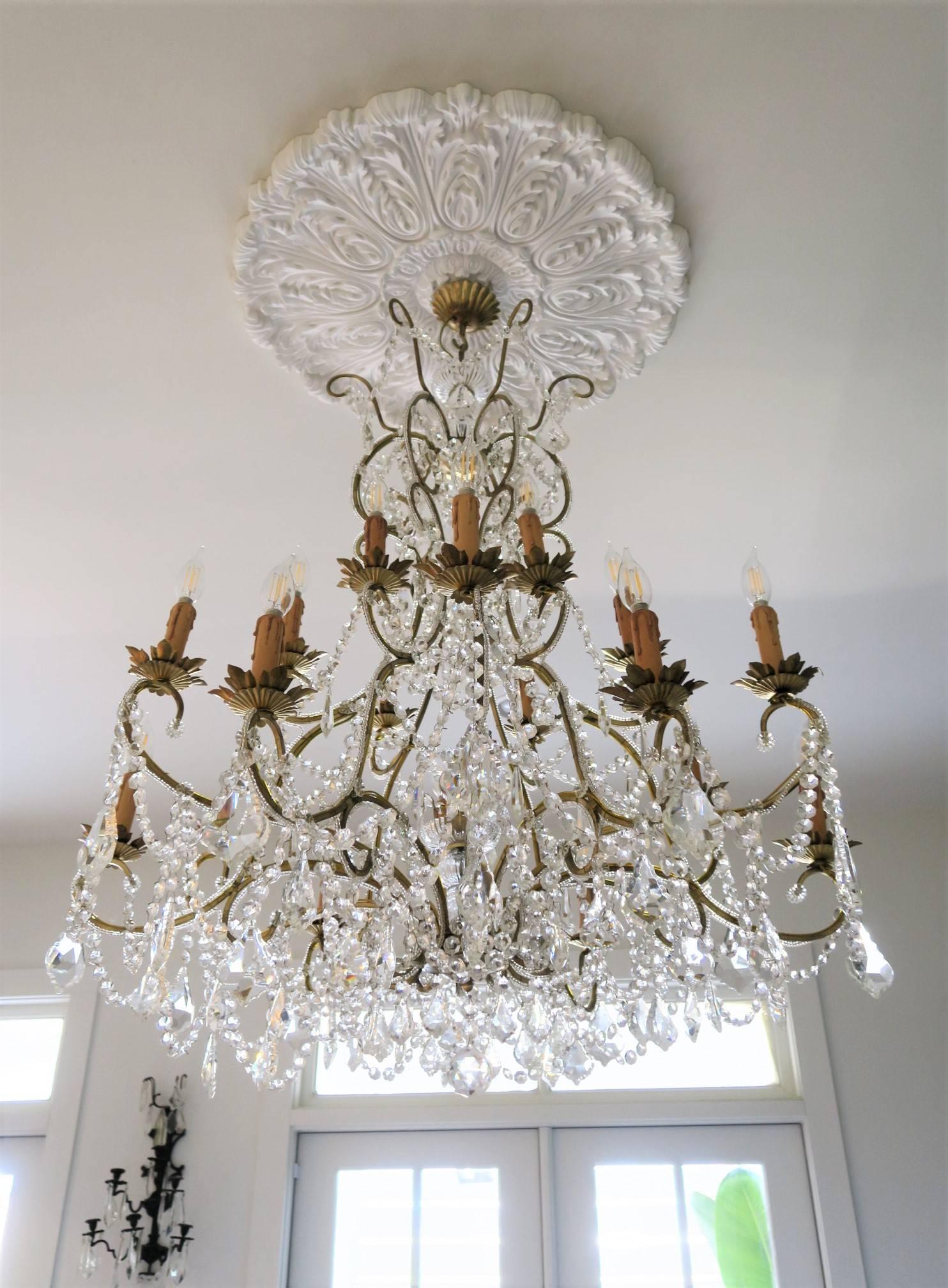 Custom Made Handcrafted Gilt Iron and Murano Crystal Chandelier, Italy In New Condition For Sale In New York, NY