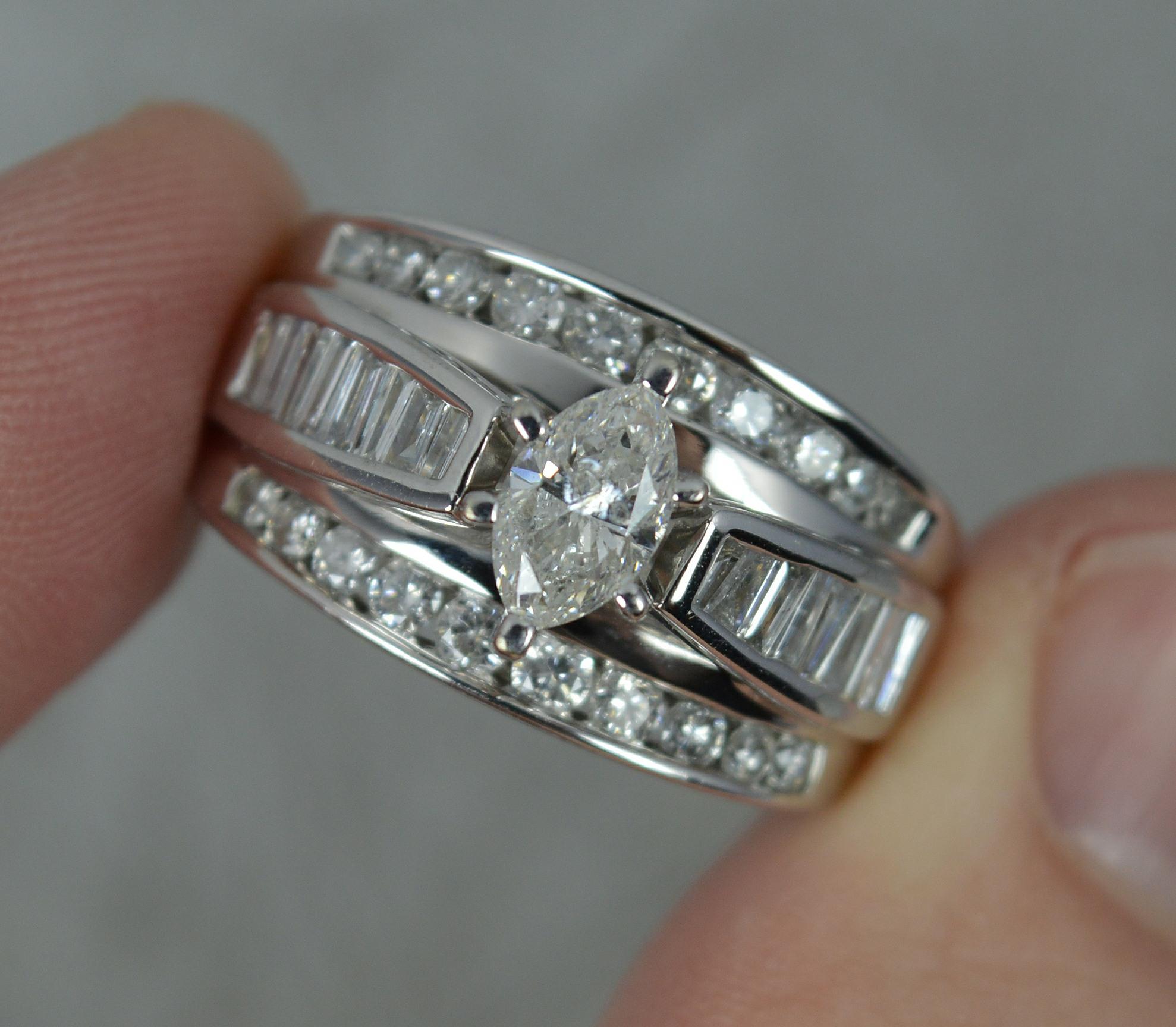 Women's Impressive Heavy 14ct White Gold 2.00ct Diamond Cluster Statement Ring