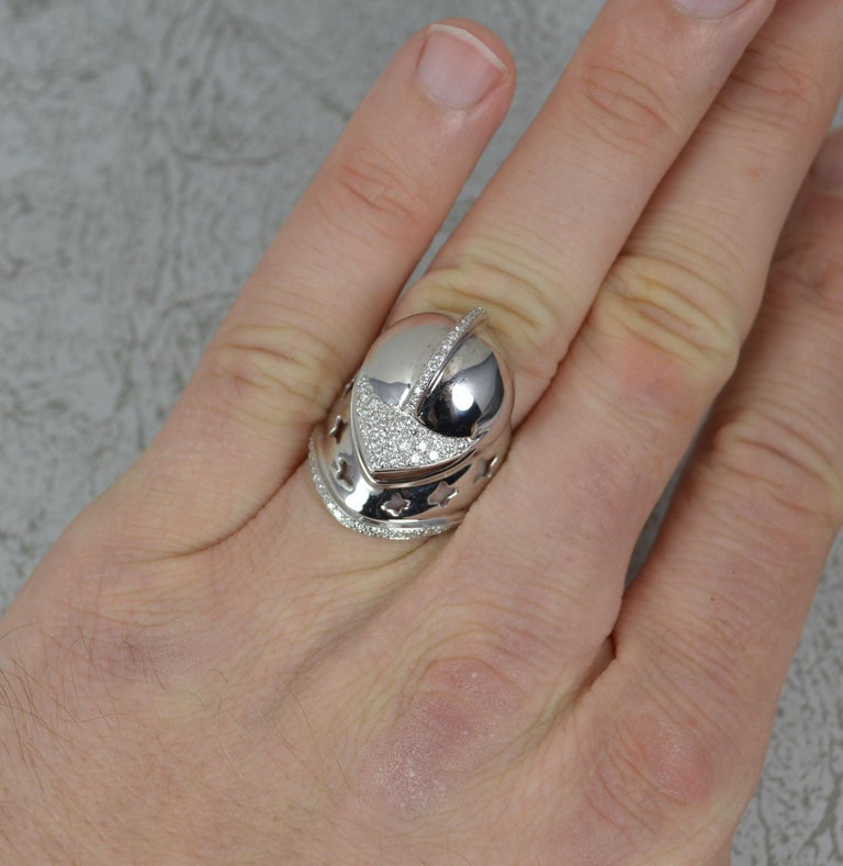 Impressive Heavy 18 Carat White Gold and Diamond Knights Helmet Ring