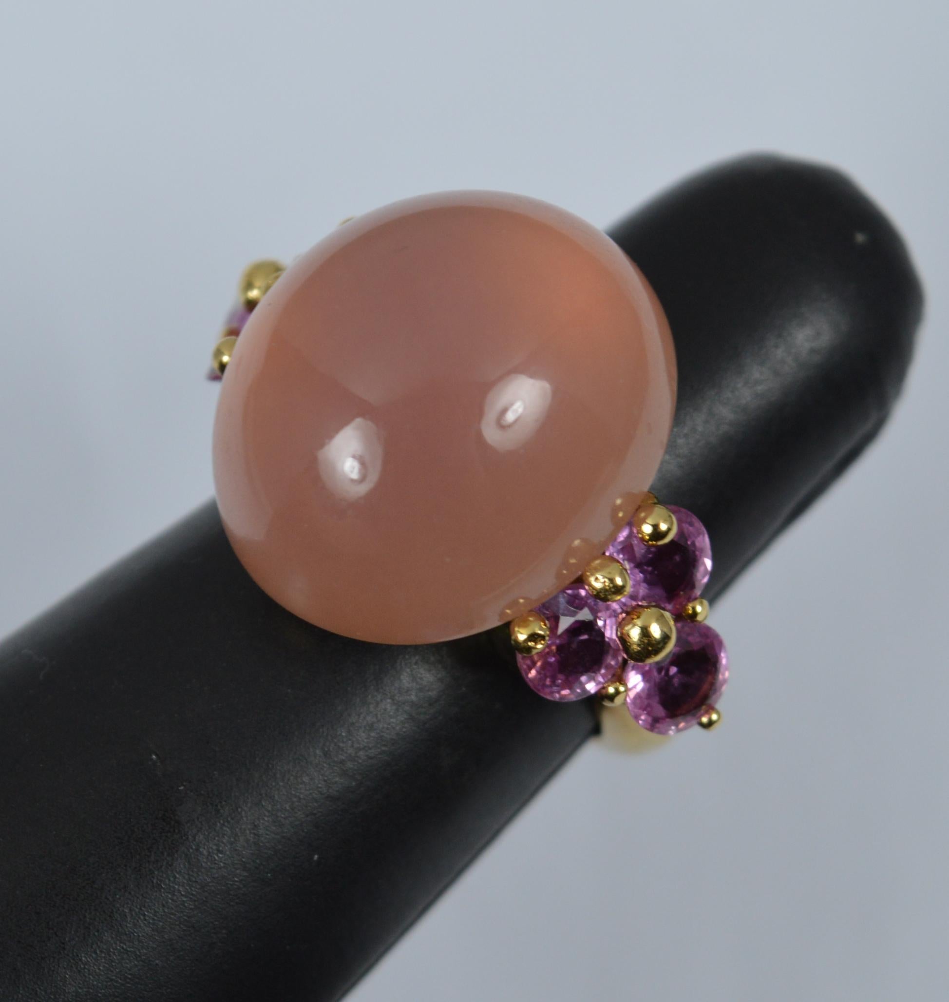 Impressive Heavy 18ct Gold Rose Quartz and Pink Sapphire Statement Ring 6