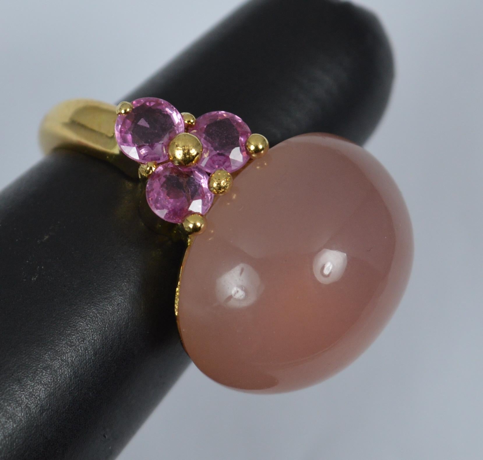 Impressive Heavy 18ct Gold Rose Quartz and Pink Sapphire Statement Ring 7