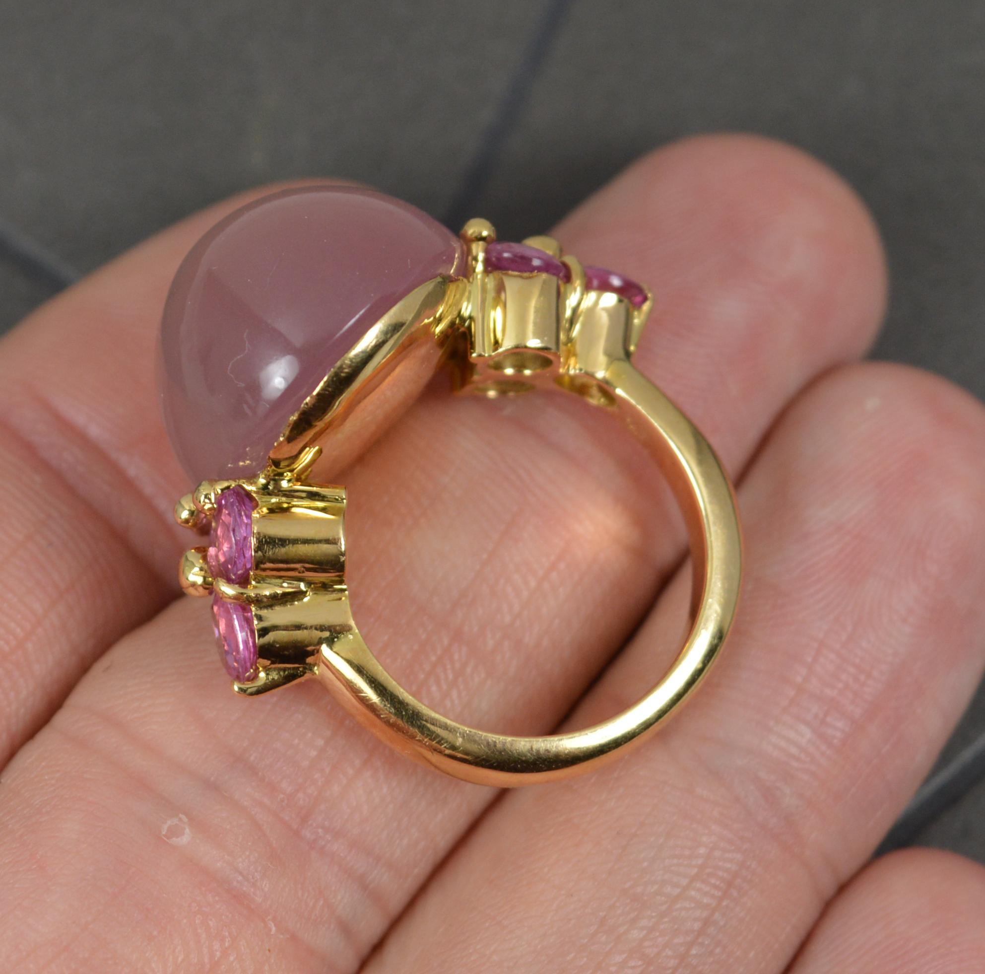 Rose Cut Impressive Heavy 18ct Gold Rose Quartz and Pink Sapphire Statement Ring For Sale