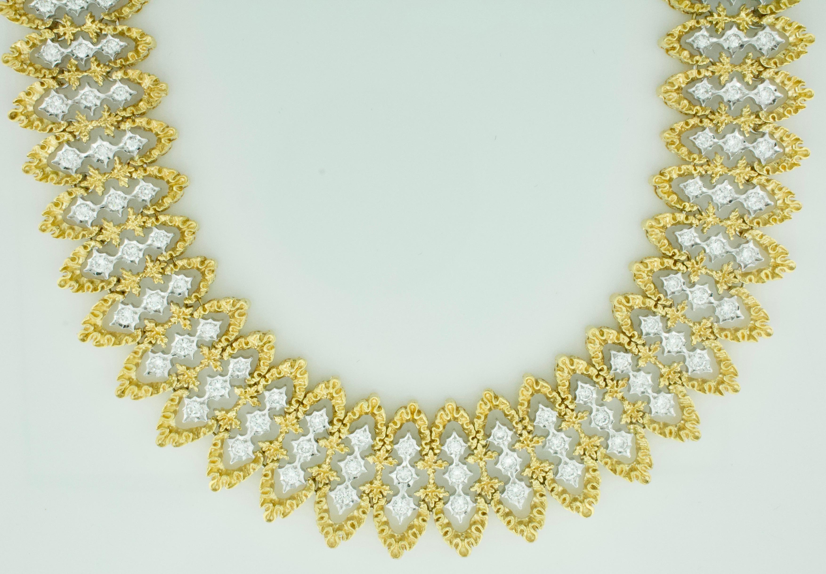 Introducing our exquisite Lady’s 18K Yellow & White Gold Diamond Circa 1960's Necklace, a timeless piece of elegance and beauty. Crafted with meticulous attention to detail, this stunning necklace features a total diamond weight (TDW) of
