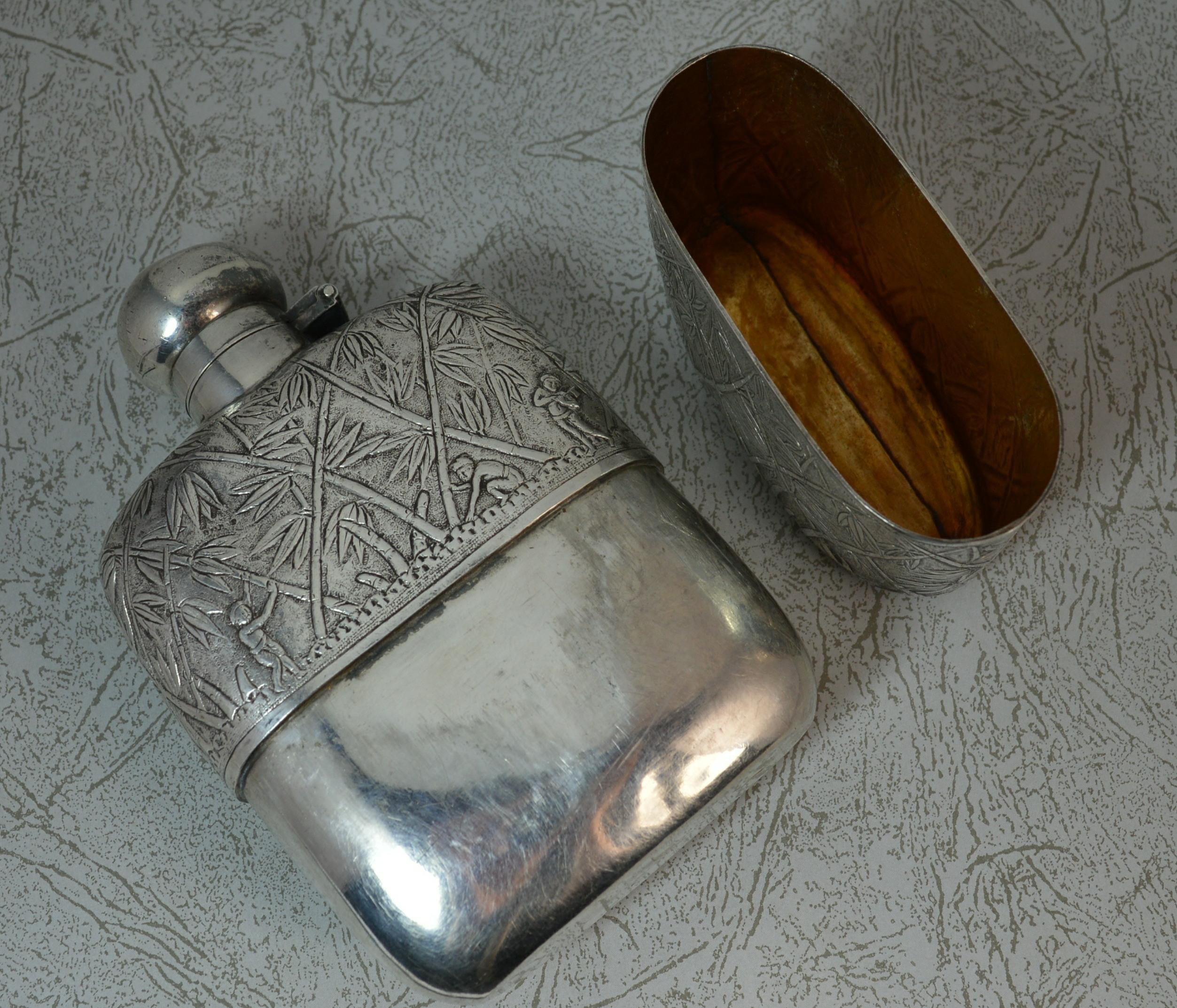 Impressive Heavy Solid Silver Japanese Made Hipflask For Sale 5