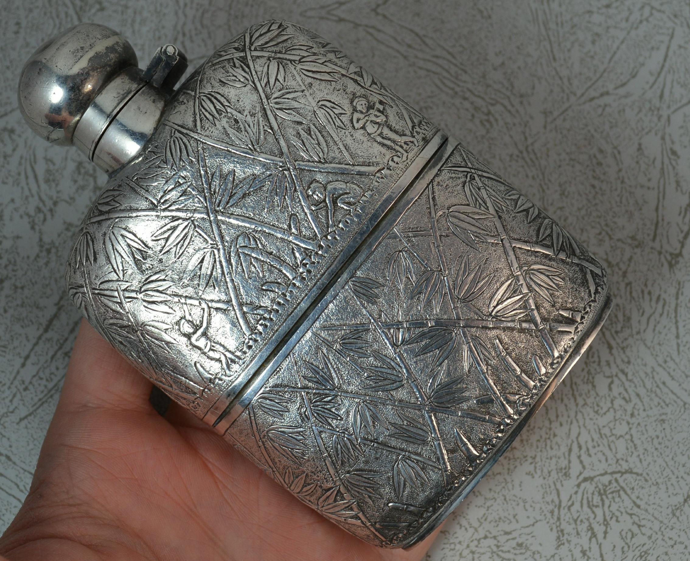 Beeindruckender, schwerer, in Japan hergestellter Hipflask aus massivem Silber im Angebot 7