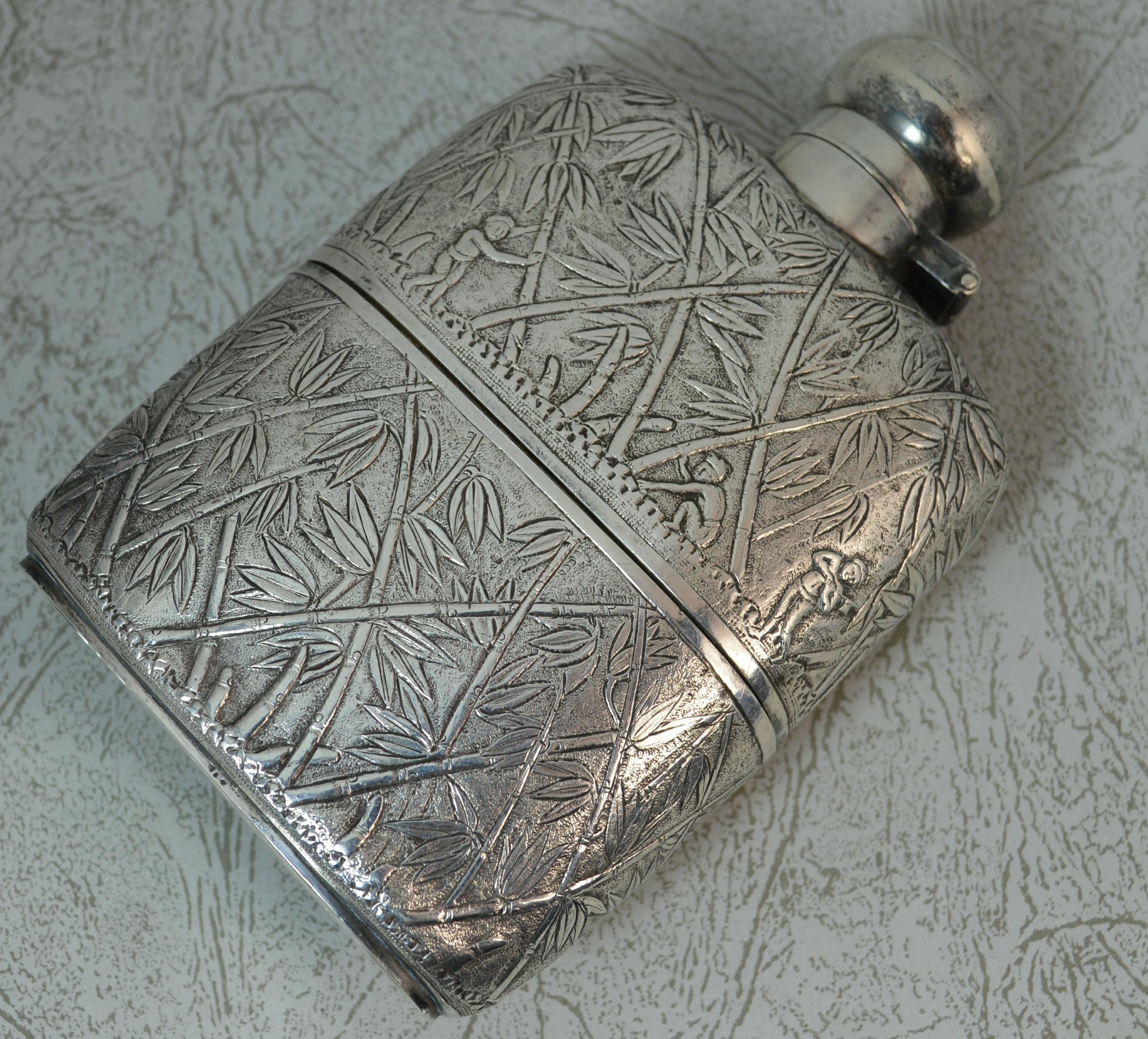 Impressive Heavy Solid Silver Japanese Made Hipflask For Sale 2