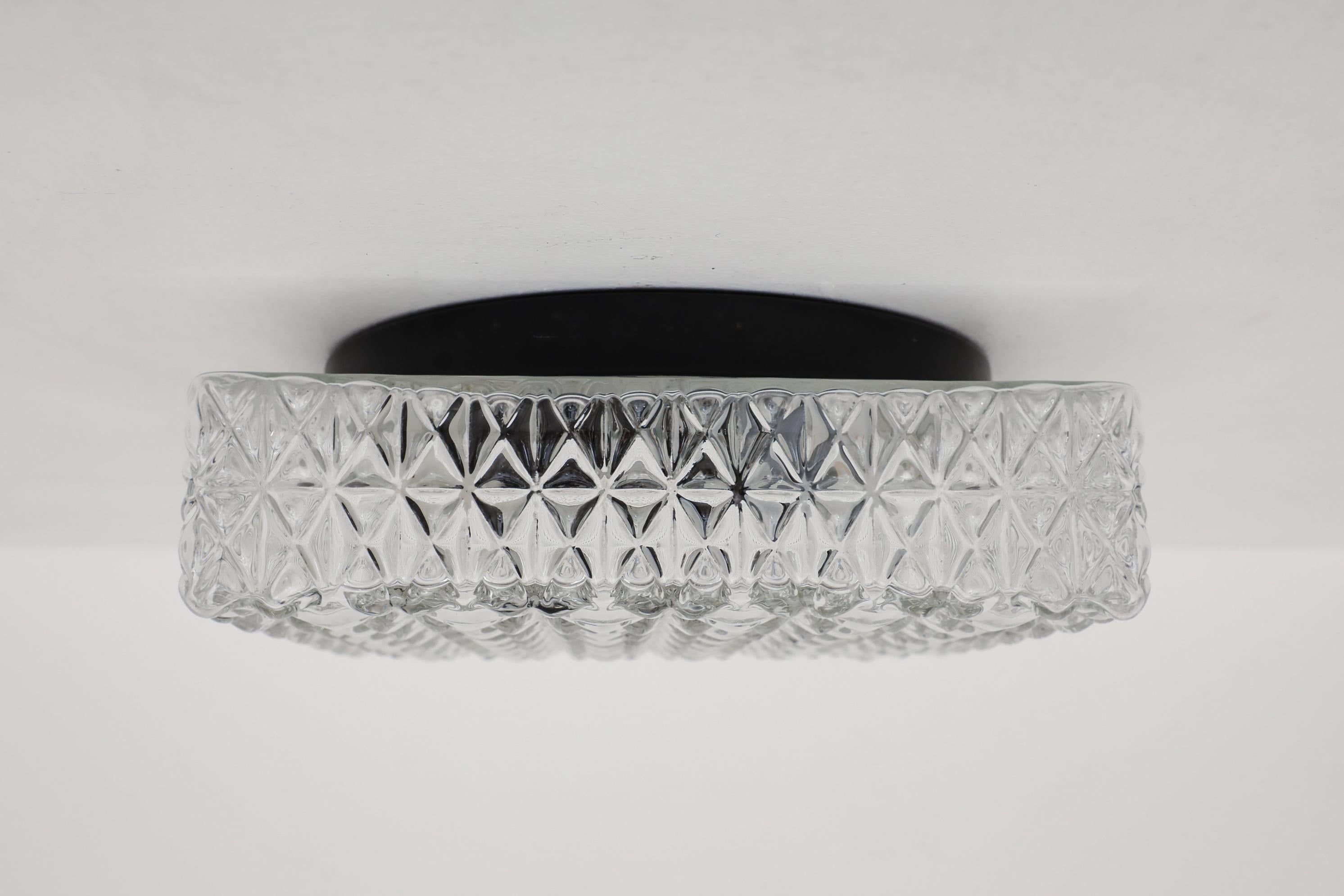 Mid-20th Century Impressive Heavy Square Mid-Century Pressed Glass Ceiling Sconce For Sale