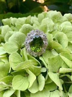 Impressive Huge 15.77 Vivid Green Peridot and 5 Carat of Diamonds Cocktail Ring