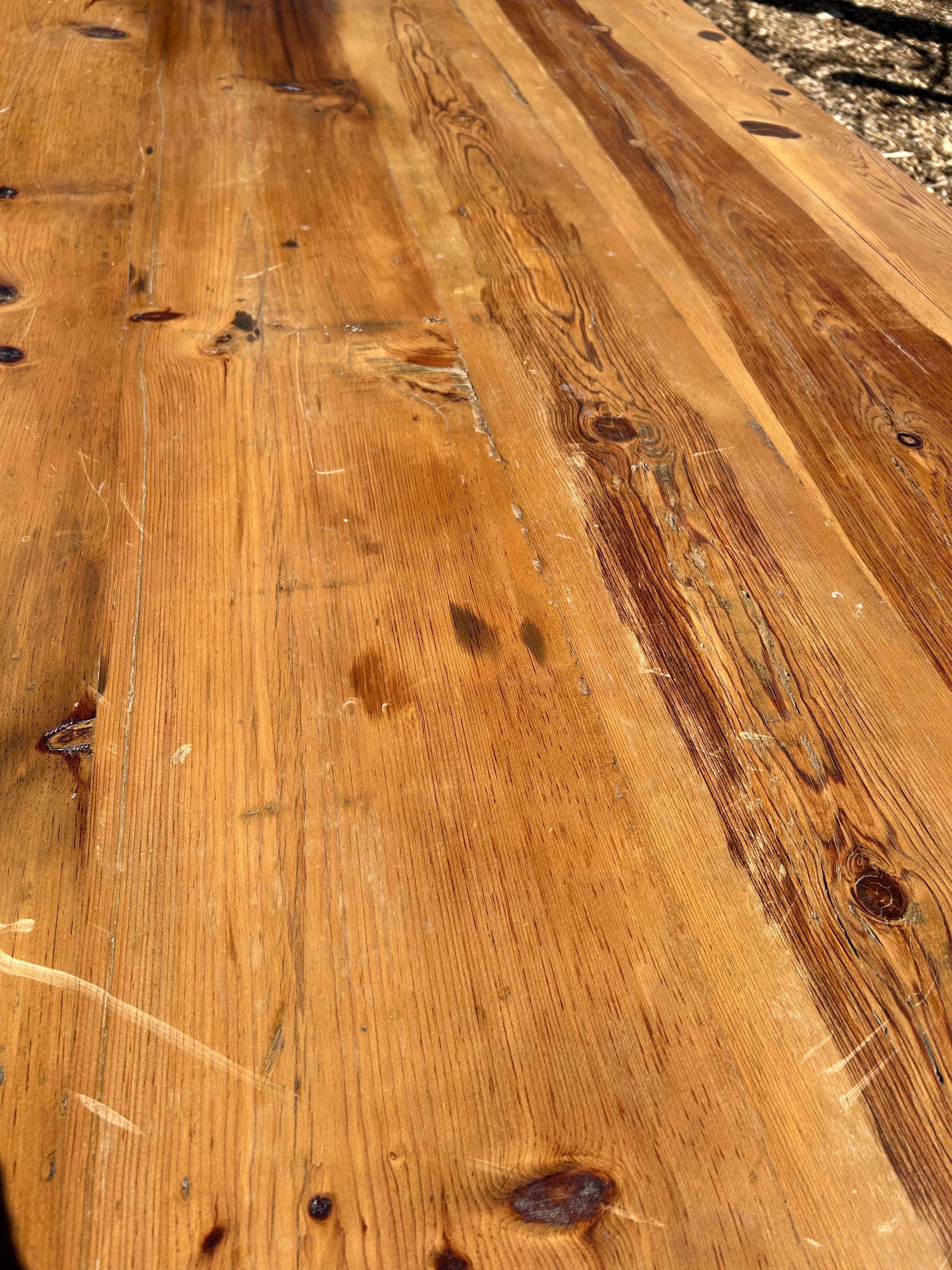 Impressive Huge Heavy Pine Farm Table with 8 Side Chairs 6