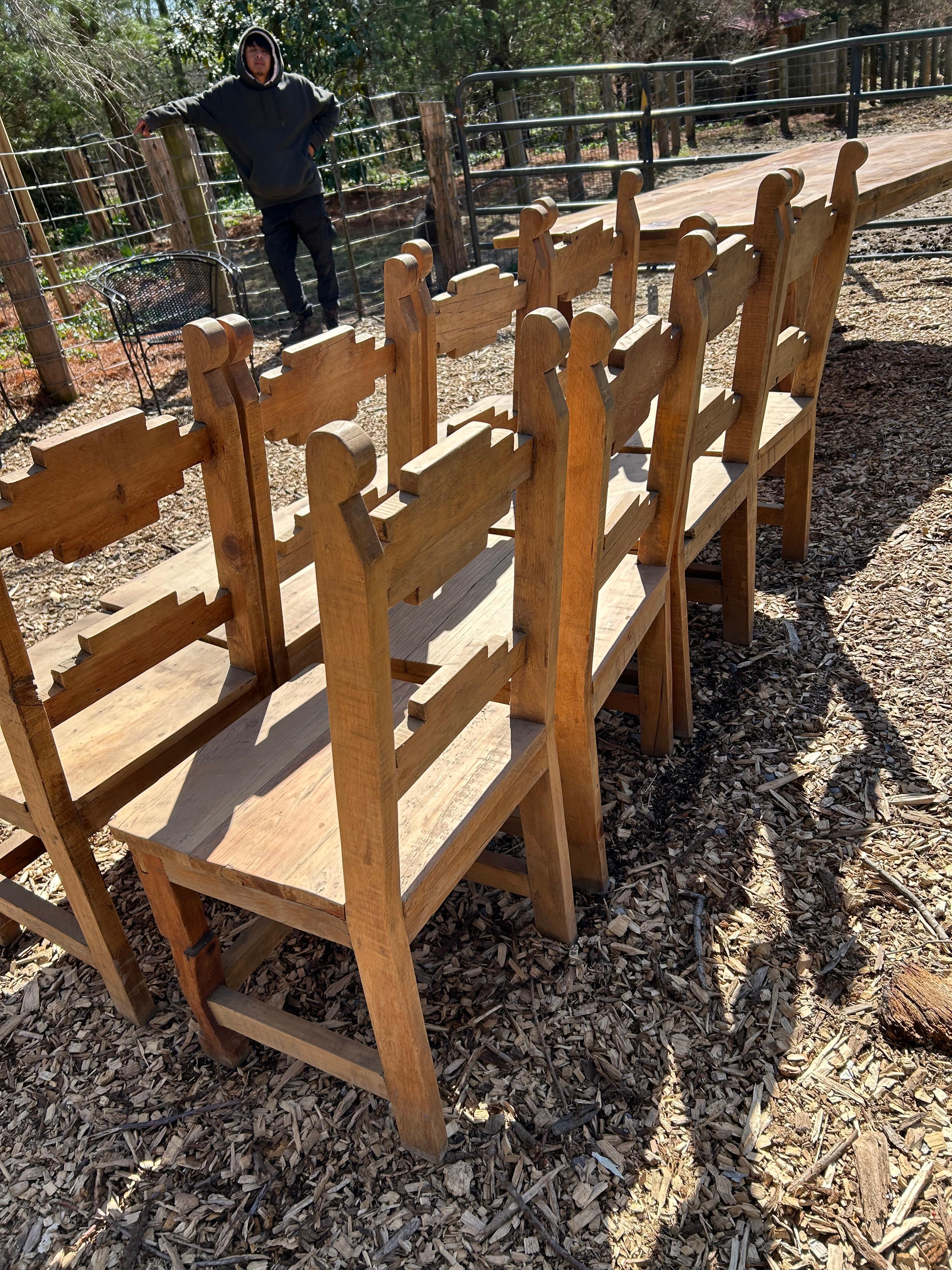 Impressive Huge Heavy Pine Farm Table with 8 Side Chairs 13