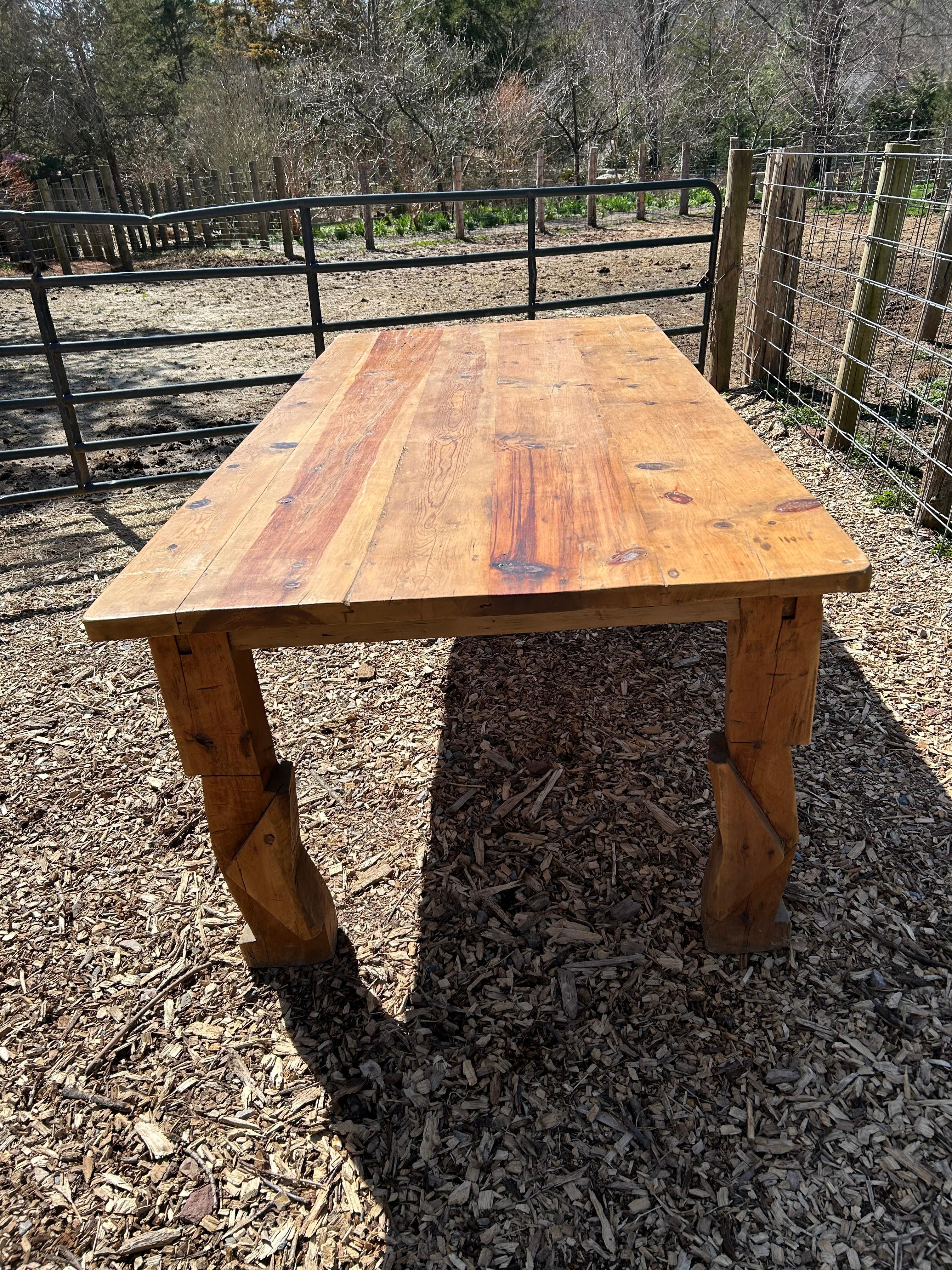 Rustic Impressive Huge Heavy Pine Farm Table with 8 Side Chairs