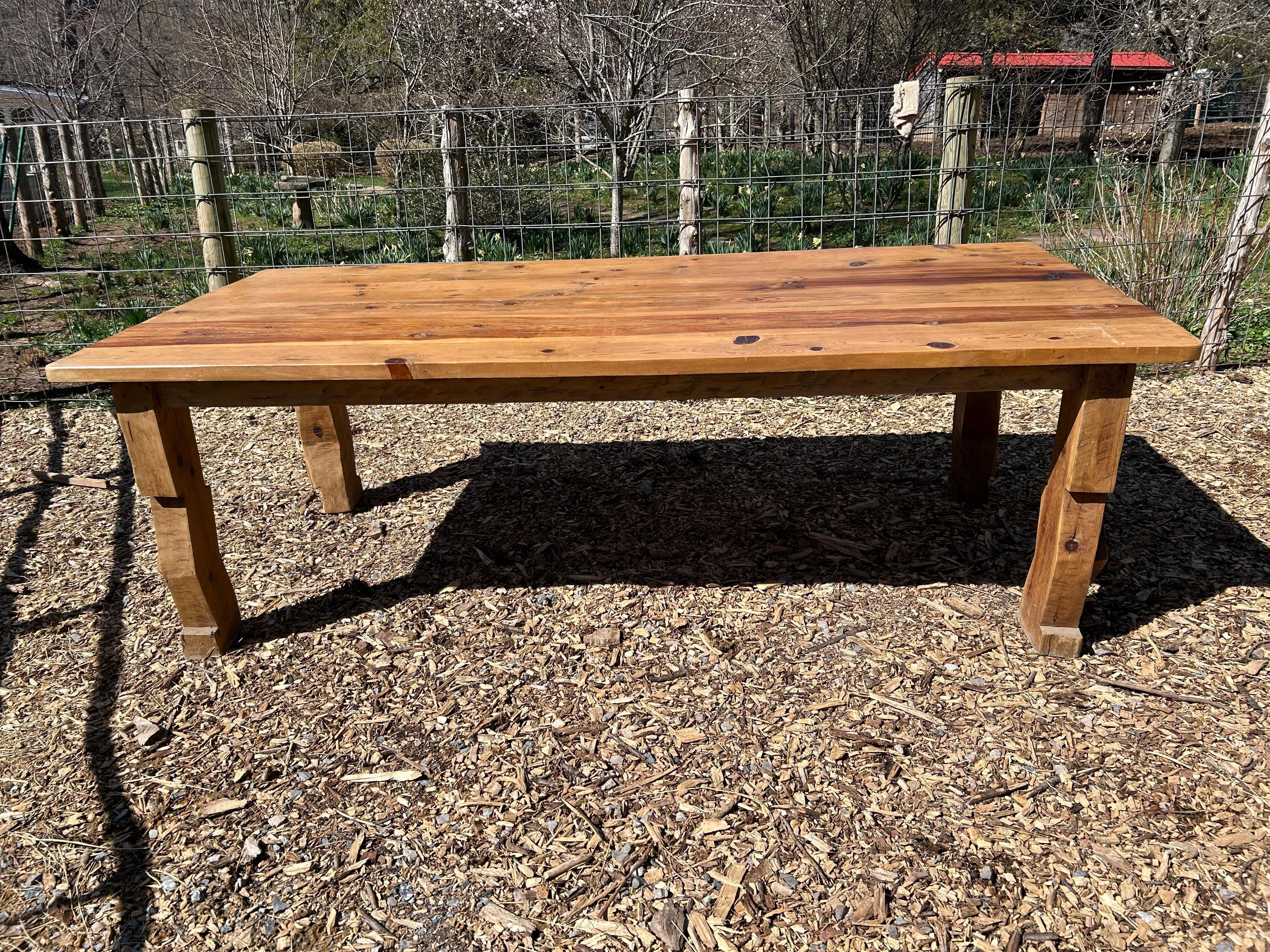 Impressive Huge Heavy Pine Farm Table with 8 Side Chairs 2