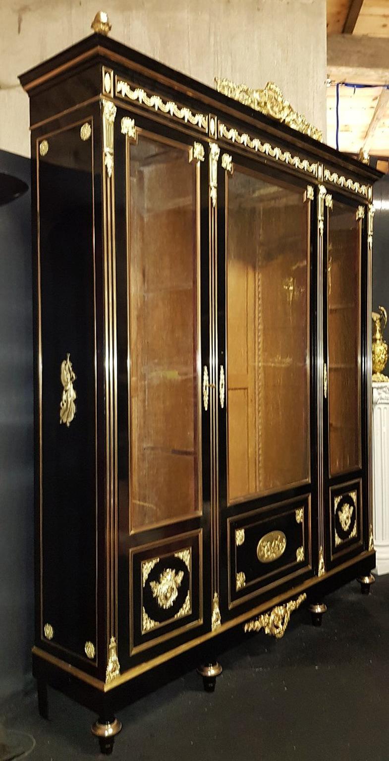 French Impressive Huge Hercules Bookcase Vitrine Napoleon III Boulle Marquetry, France