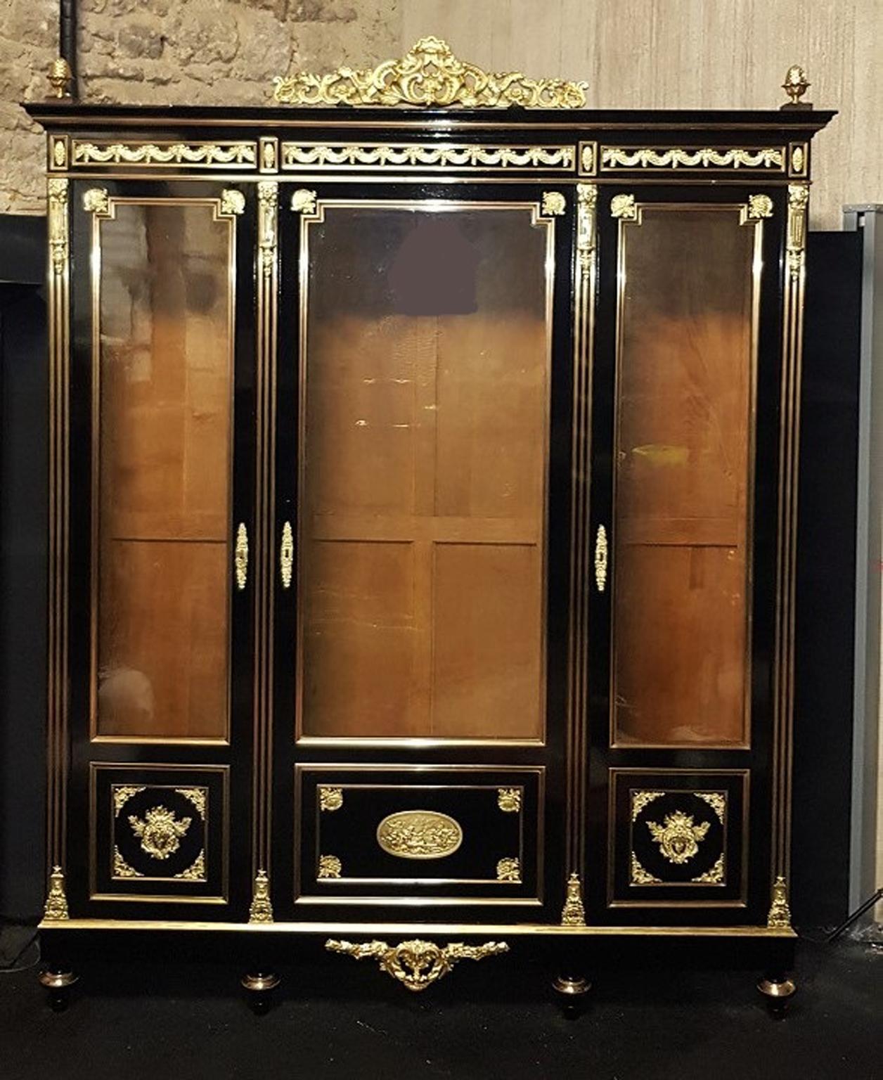 Impressive Huge Hercules Bookcase Vitrine Napoleon III Boulle Marquetry, France In Excellent Condition In Paris, FR