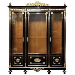 Impressive Huge Hercules Bookcase Vitrine Napoleon III Boulle Marquetry, France