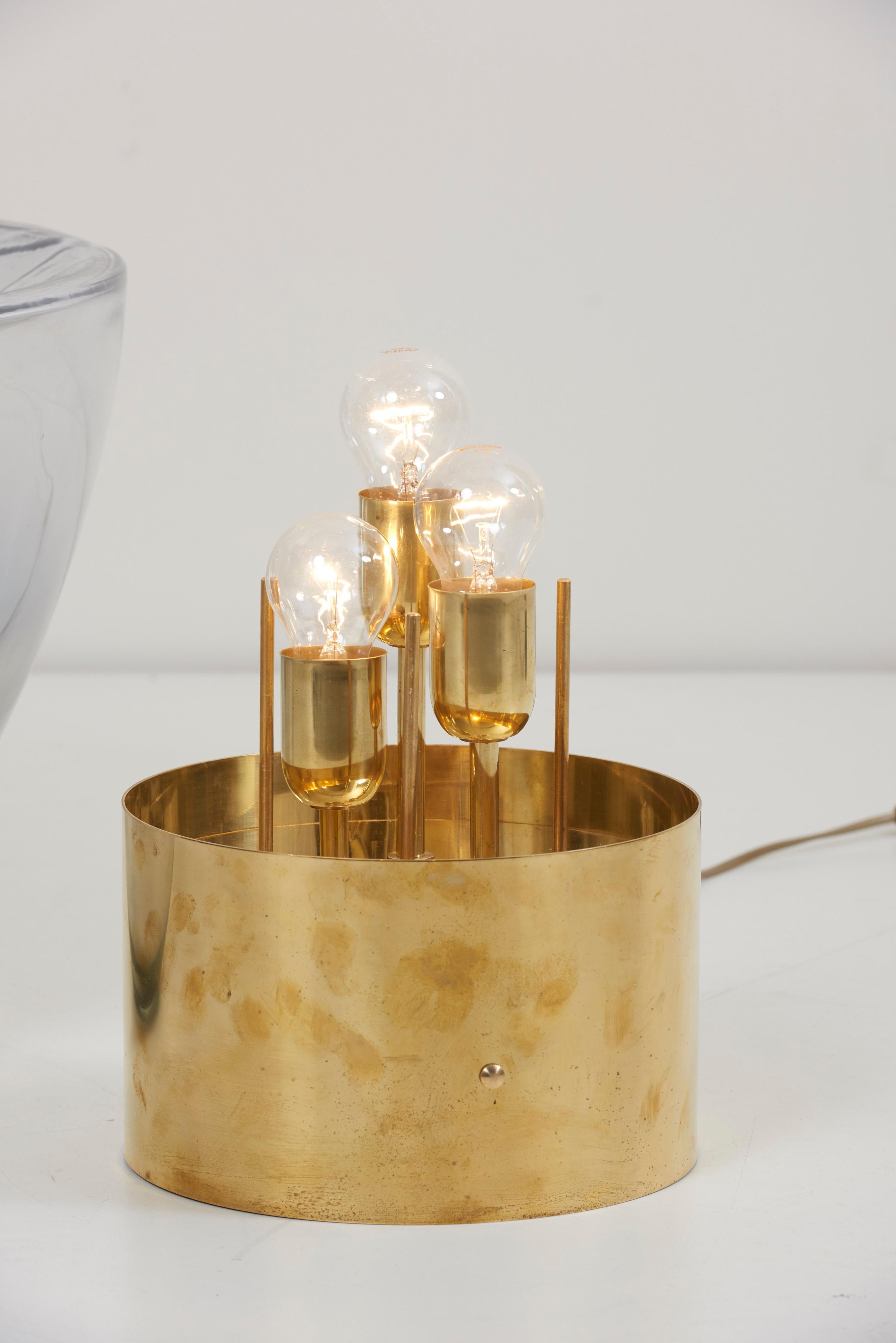 Impresionante Pareja de Lámparas de Mesa de Cristal de Murano y Latón en venta 4