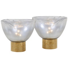 Impressive Huge Pair or Murano Glass and Brass Table Lamps
