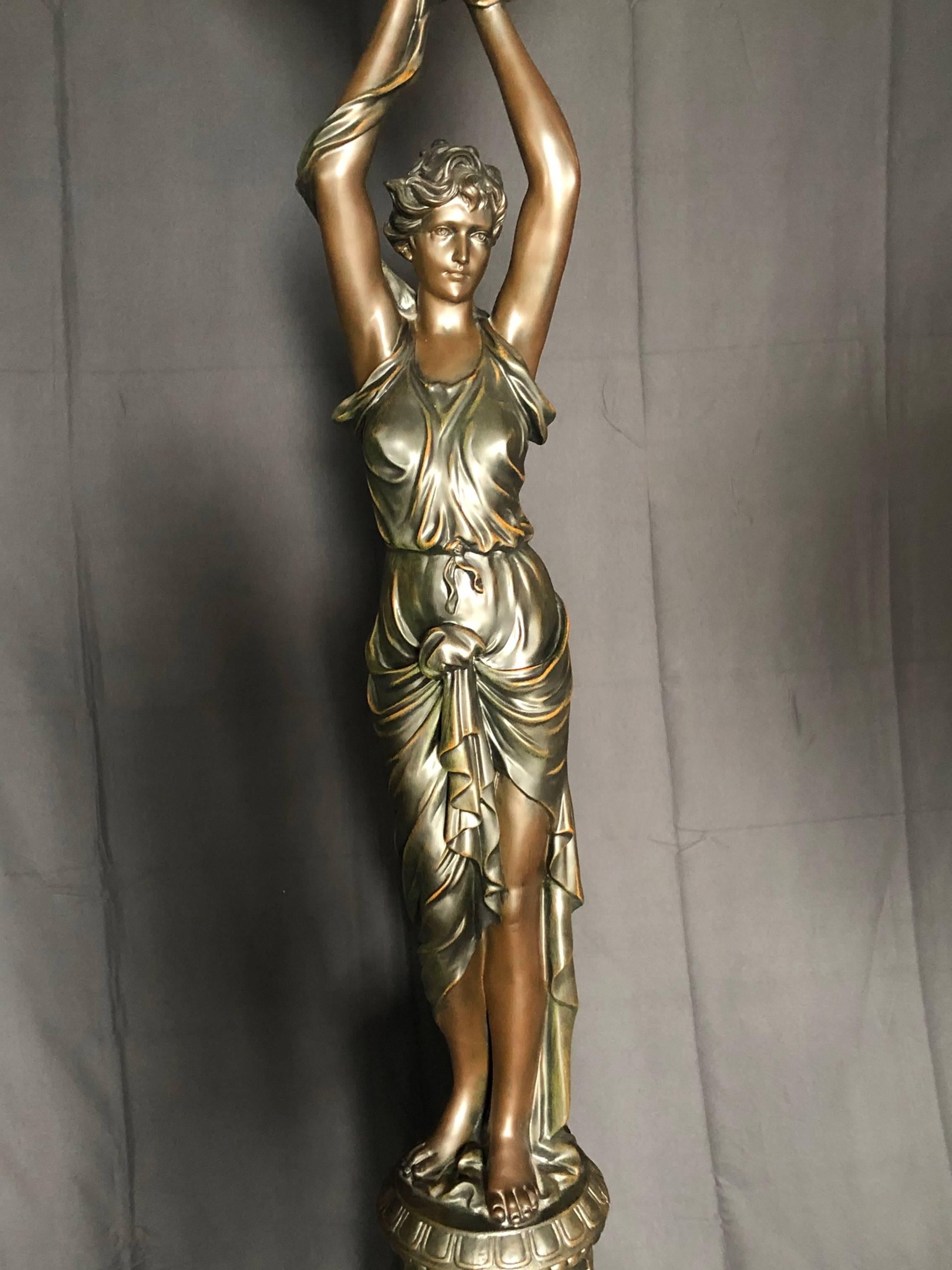 American Impressive in Scale French Art Deco Style Figurative Floor Lamp