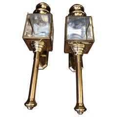 Vintage Impressive in Scale Very Large Brass and Bevelled Glass Carraige Lights Sconces