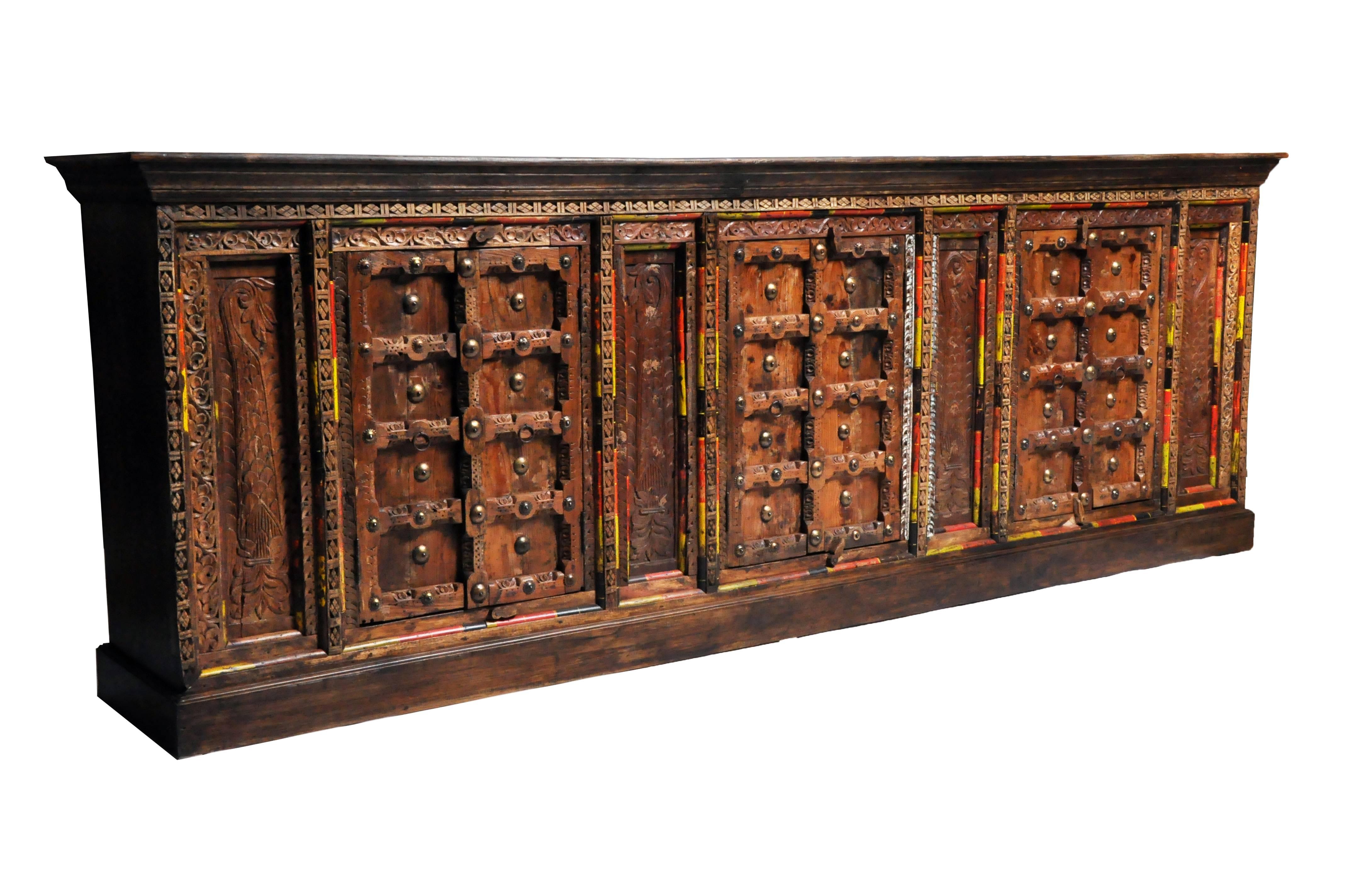 Impressive Indian Sideboard with Beautiful Colors and Carvings In Good Condition In Chicago, IL