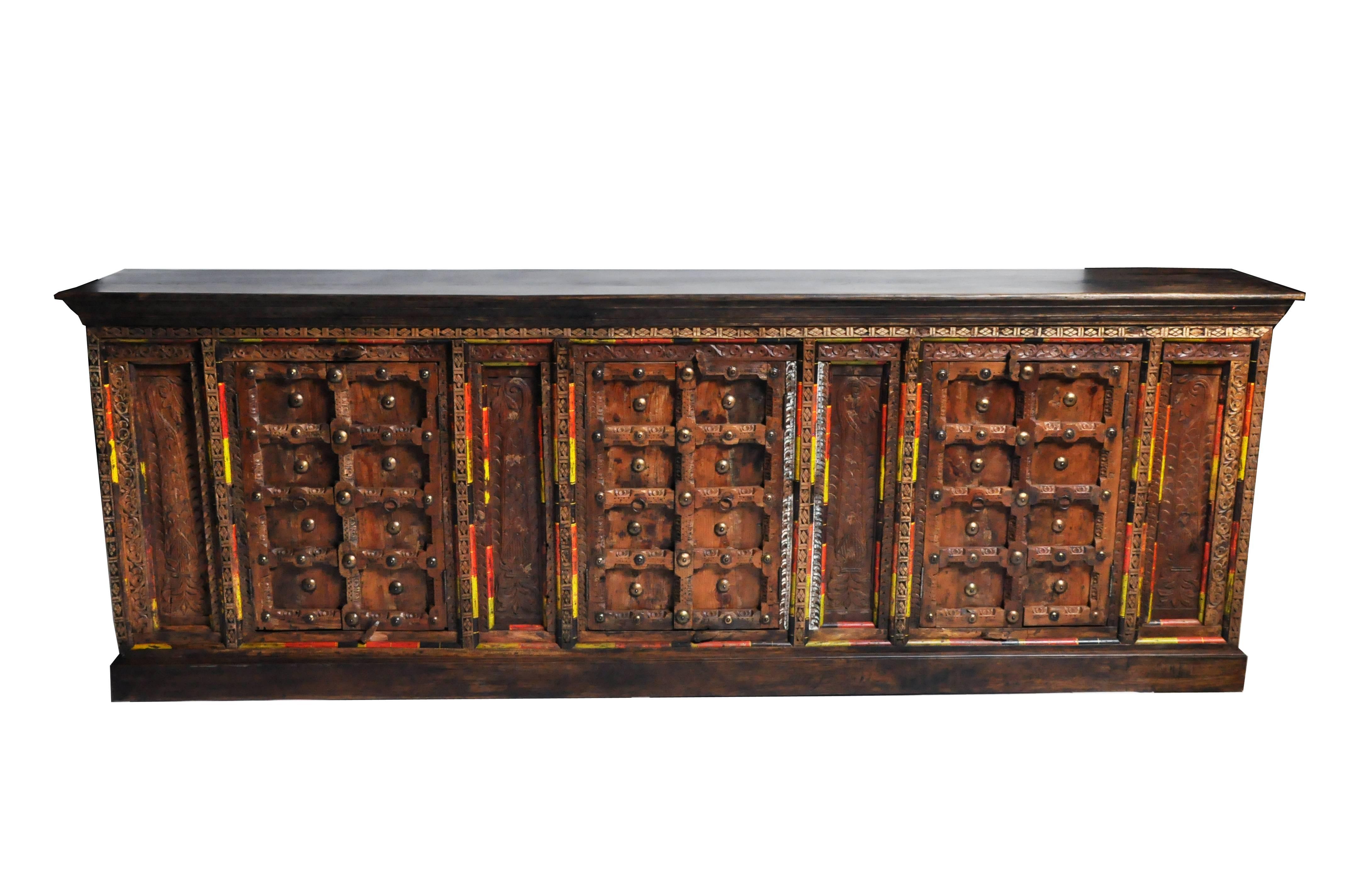 20th Century Impressive Indian Sideboard with Beautiful Colors and Carvings