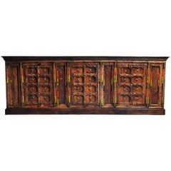 Vintage Impressive Indian Sideboard with Beautiful Colors and Carvings