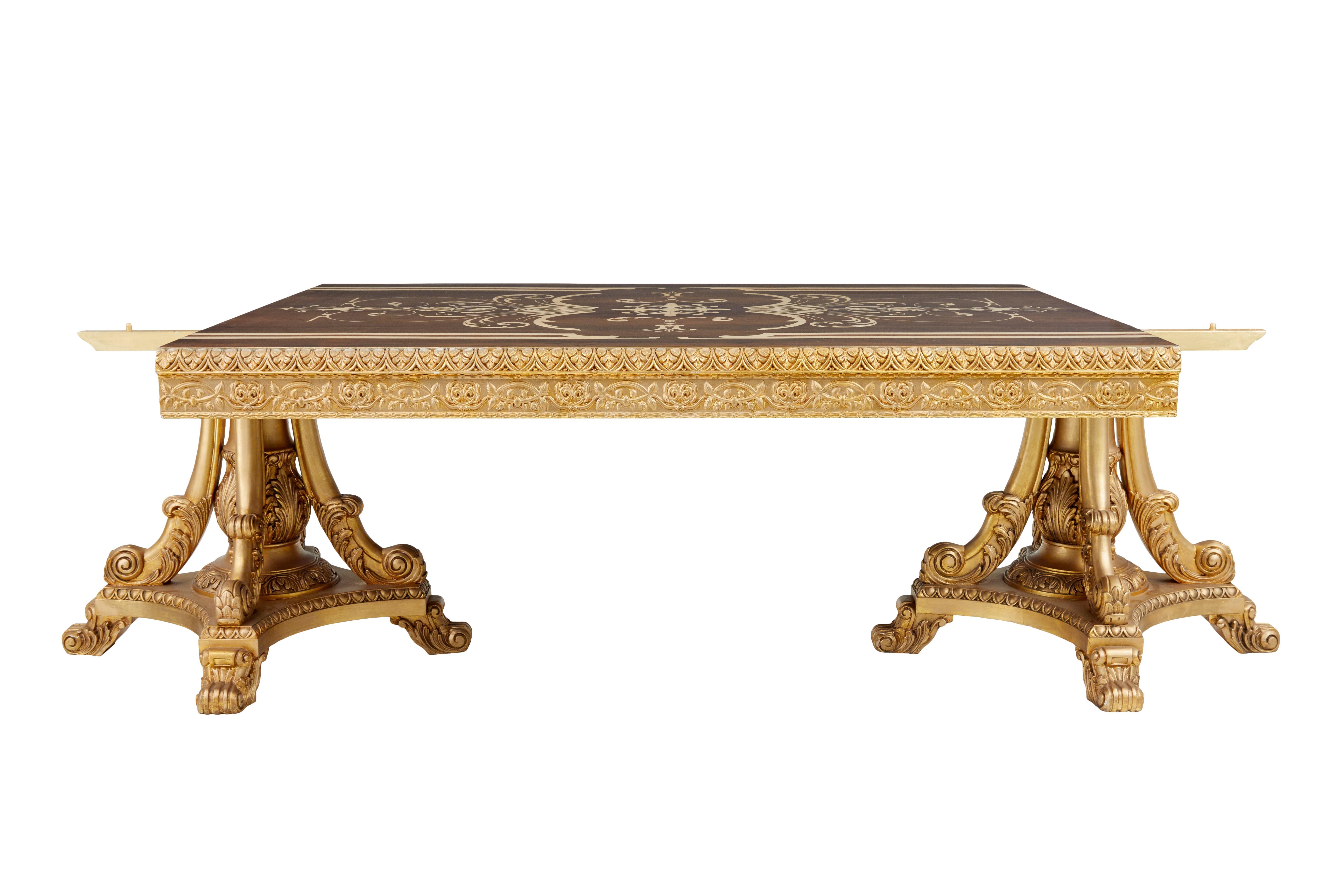 Rococo Impressive inlaid walnut and gilt dining tables of grand proportions For Sale
