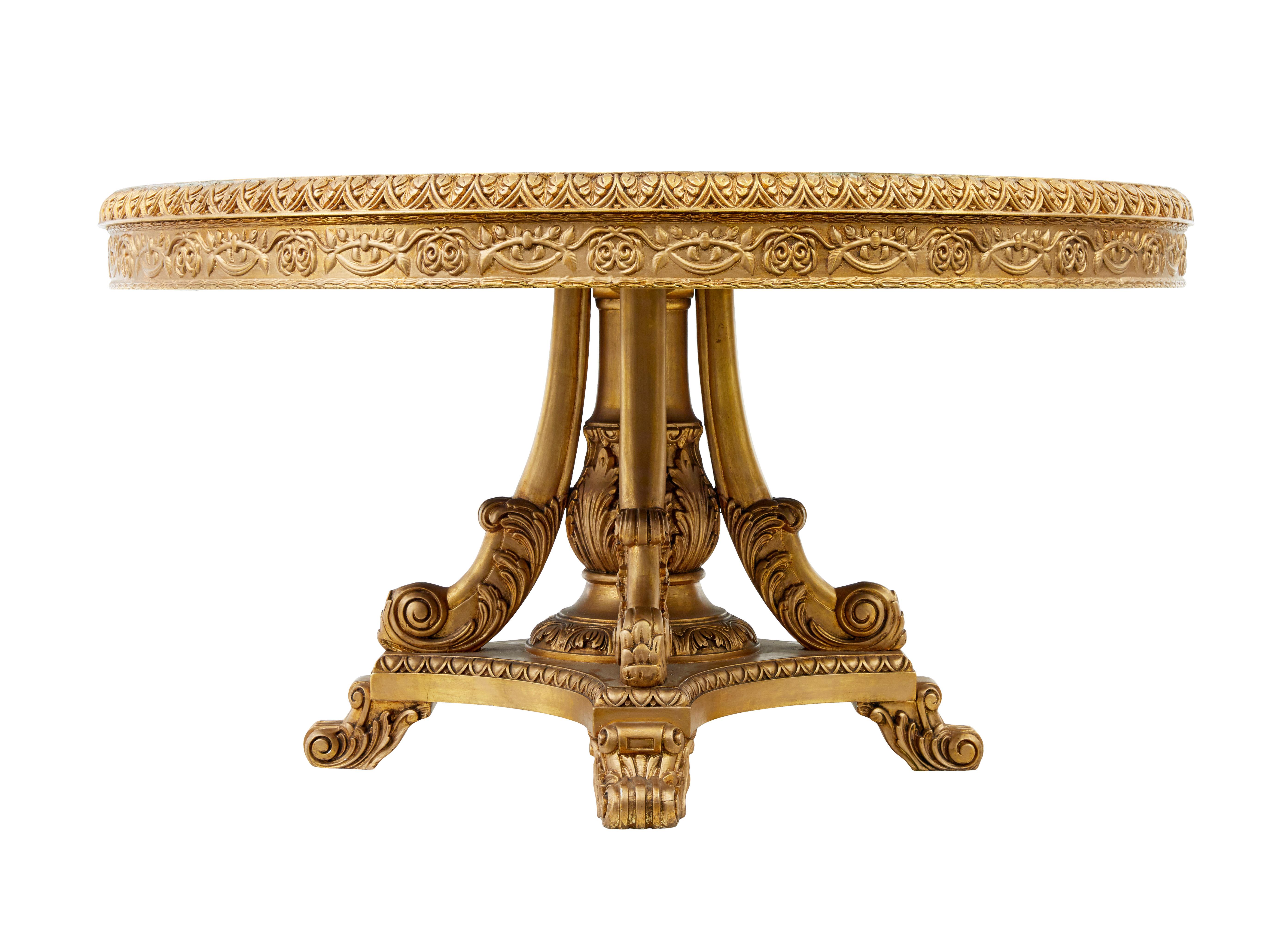Turned Impressive inlaid walnut and gilt dining tables of grand proportions For Sale