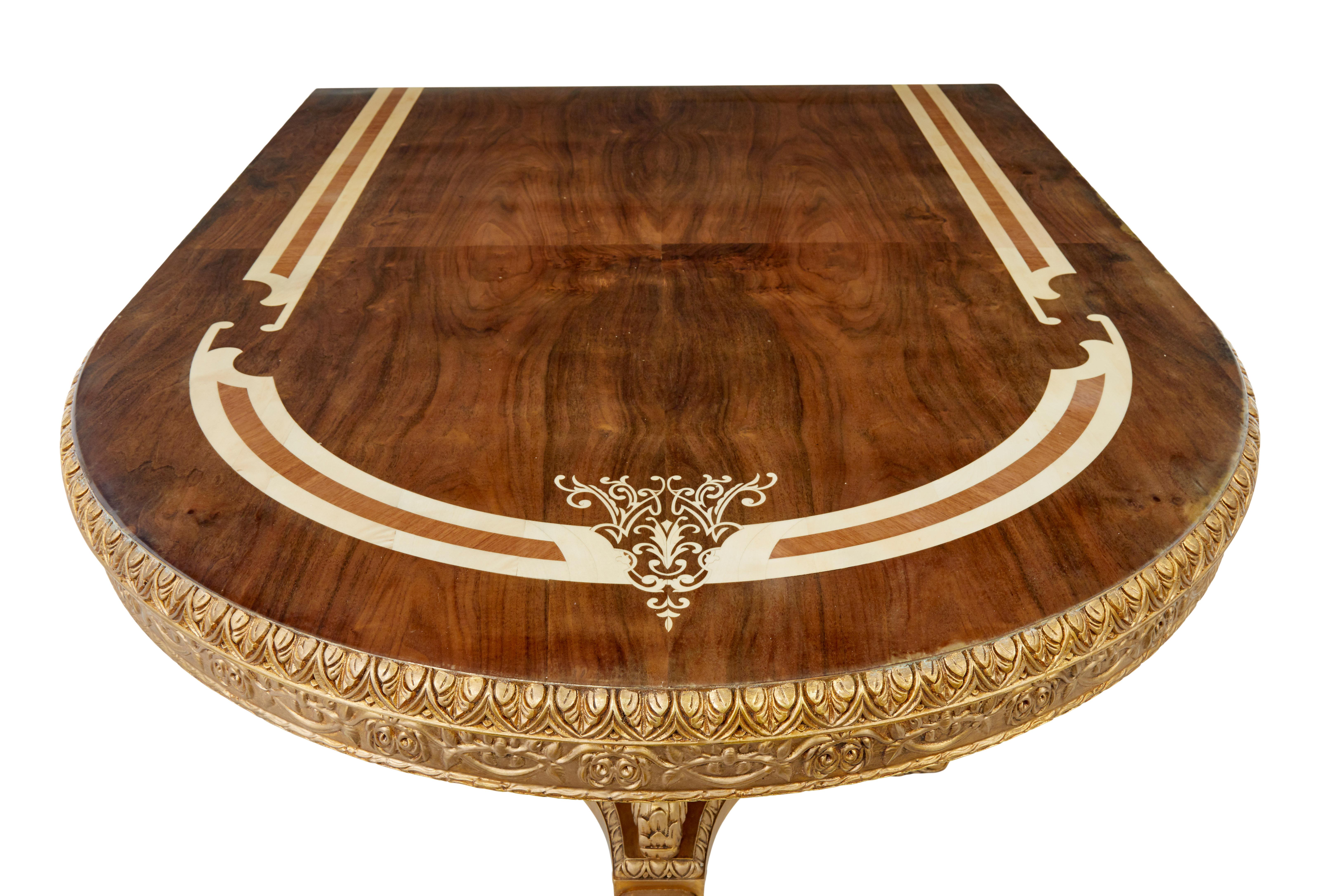 Wood Impressive inlaid walnut and gilt dining tables of grand proportions For Sale