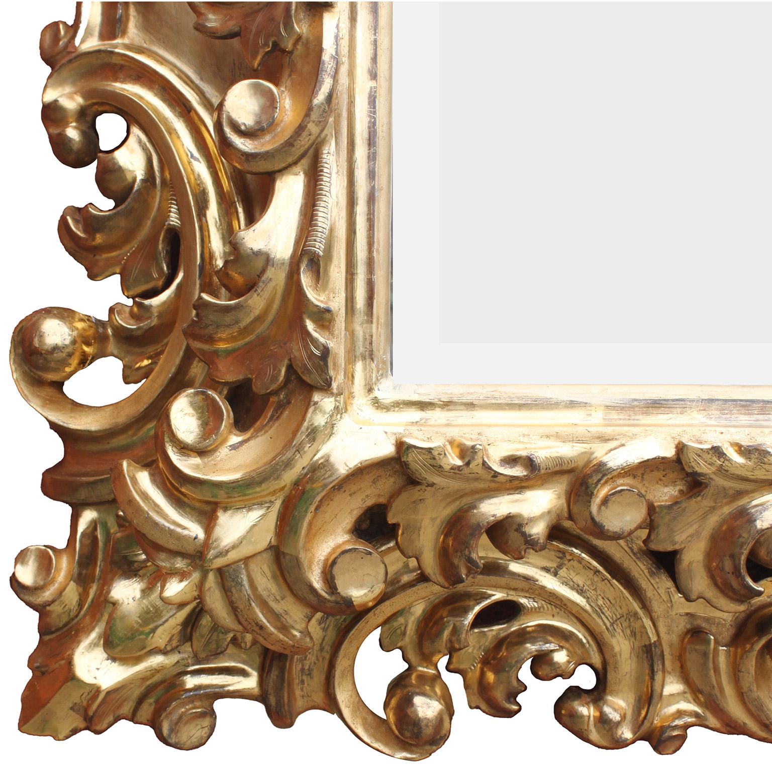 Impressive Italian 19th Century Baroque Revival Style Florentine Carved Mirror In Good Condition For Sale In Los Angeles, CA