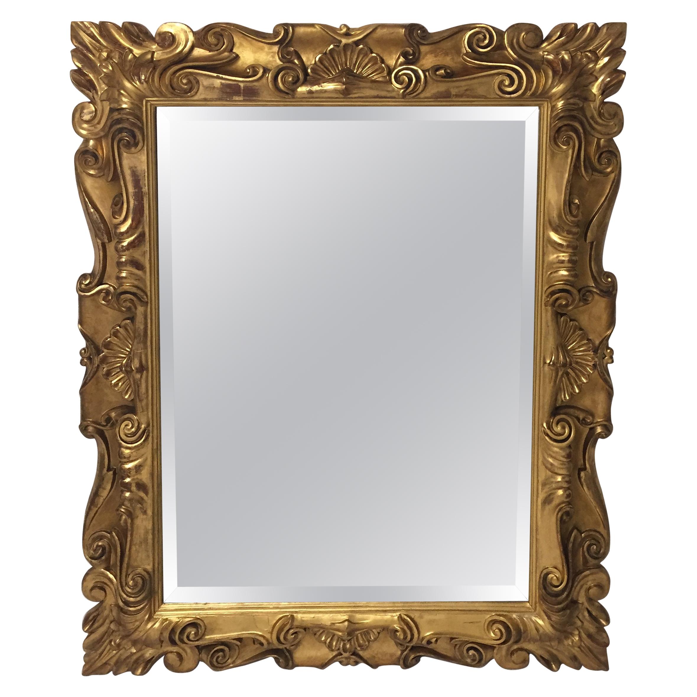 Impressive Italian Carved 22-Carat Gold Leaf Giltwood Mirror