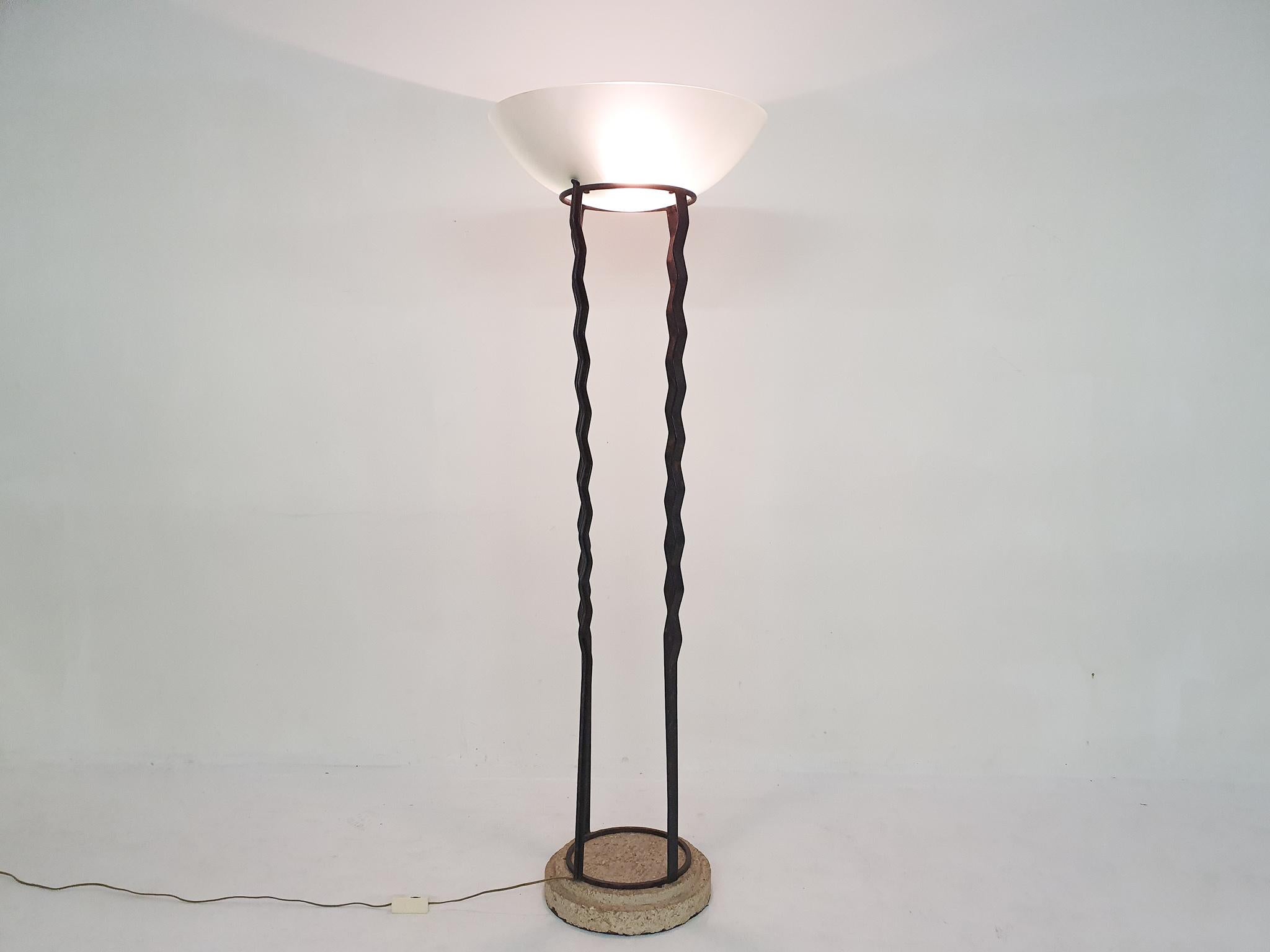 Impressive Italian Floor Light in Iron, Stone and Glass In Good Condition For Sale In Amsterdam, NL