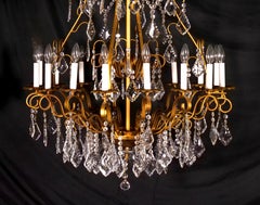 Impressive Italian Gilt Brass Frame Sixteen Light Cut Crystal Chandelier