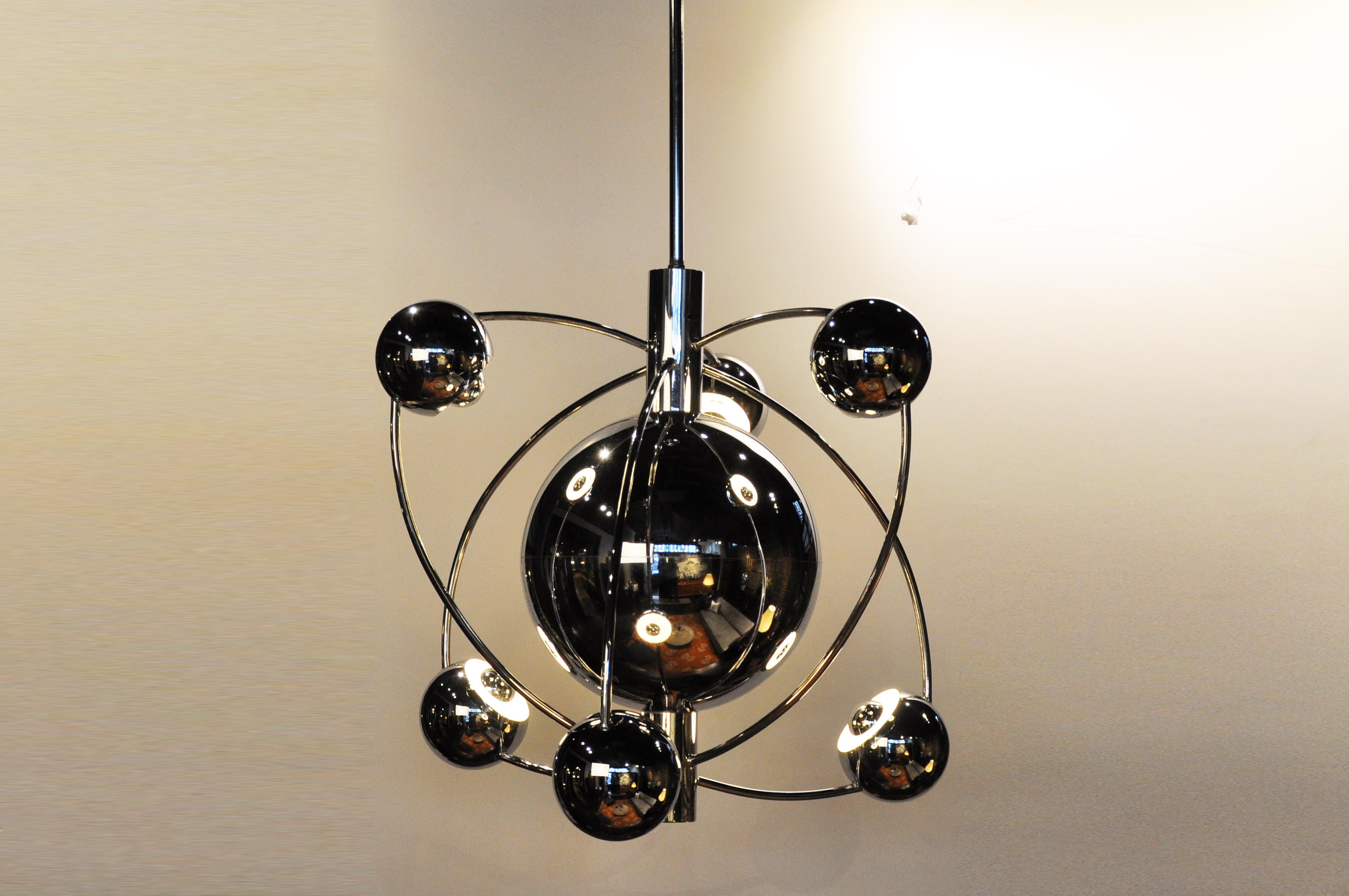 Impressive Italian Mid-Century Modern Chrome Chandelier 11