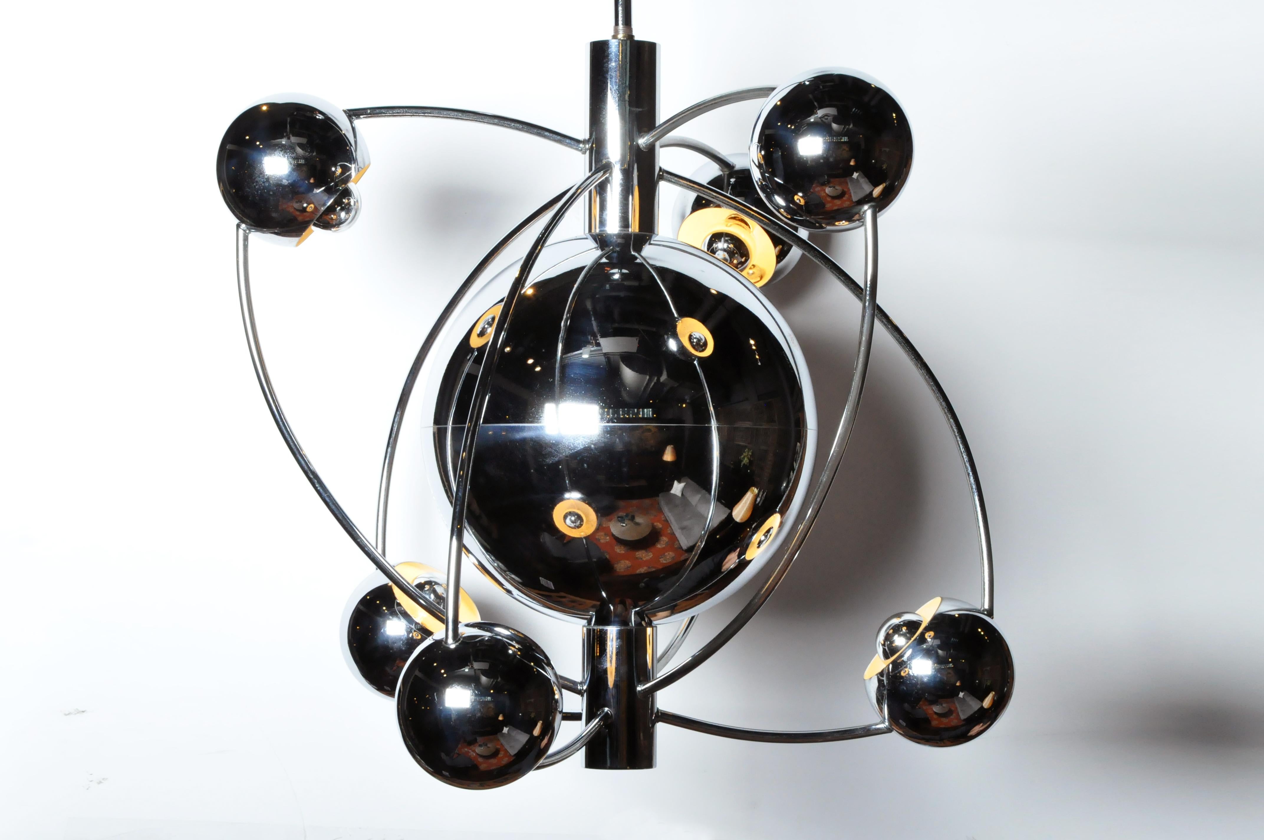 French Impressive Italian Mid-Century Modern Chrome Chandelier