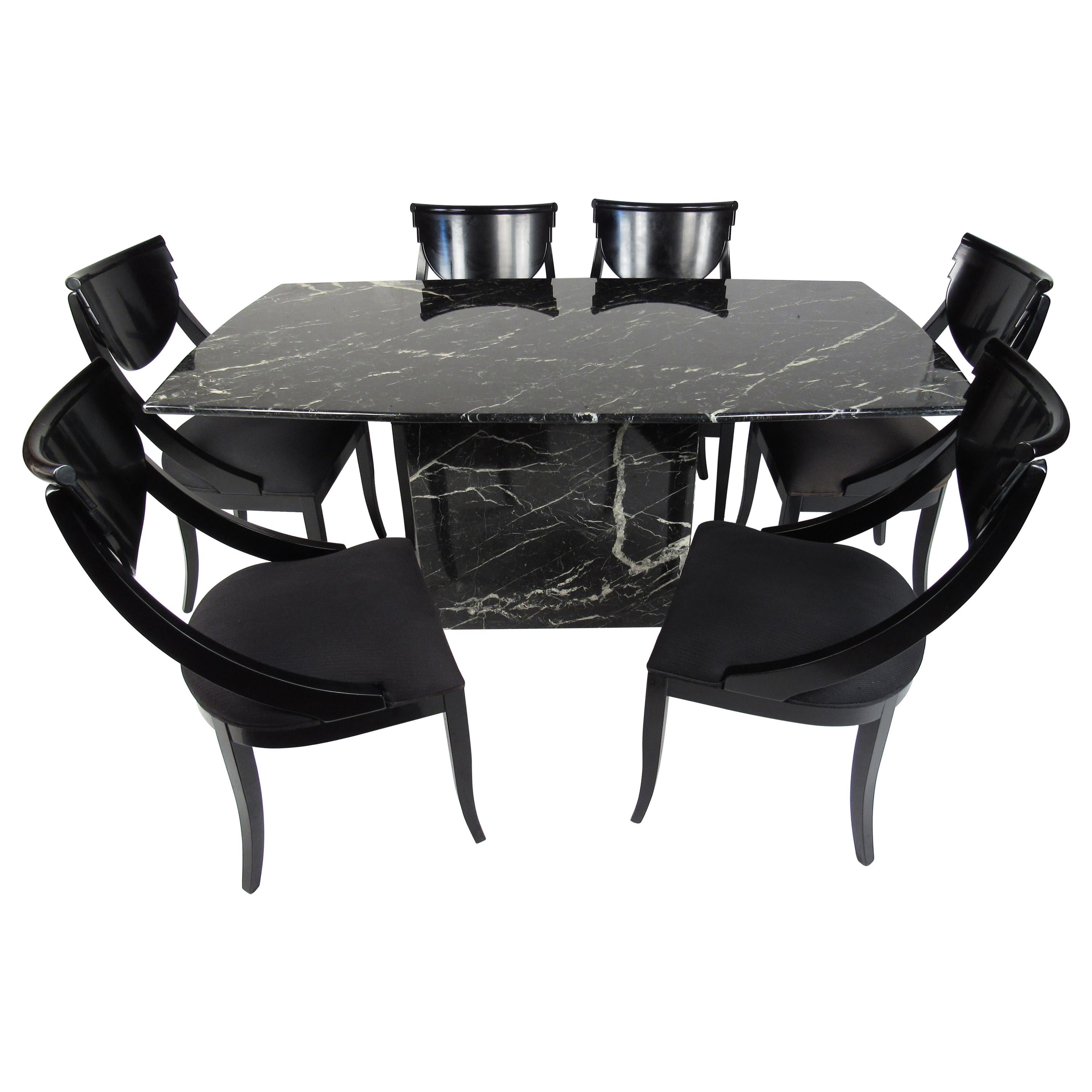 Impressive Italian Midcentury Dining Set with Marble-Top Table